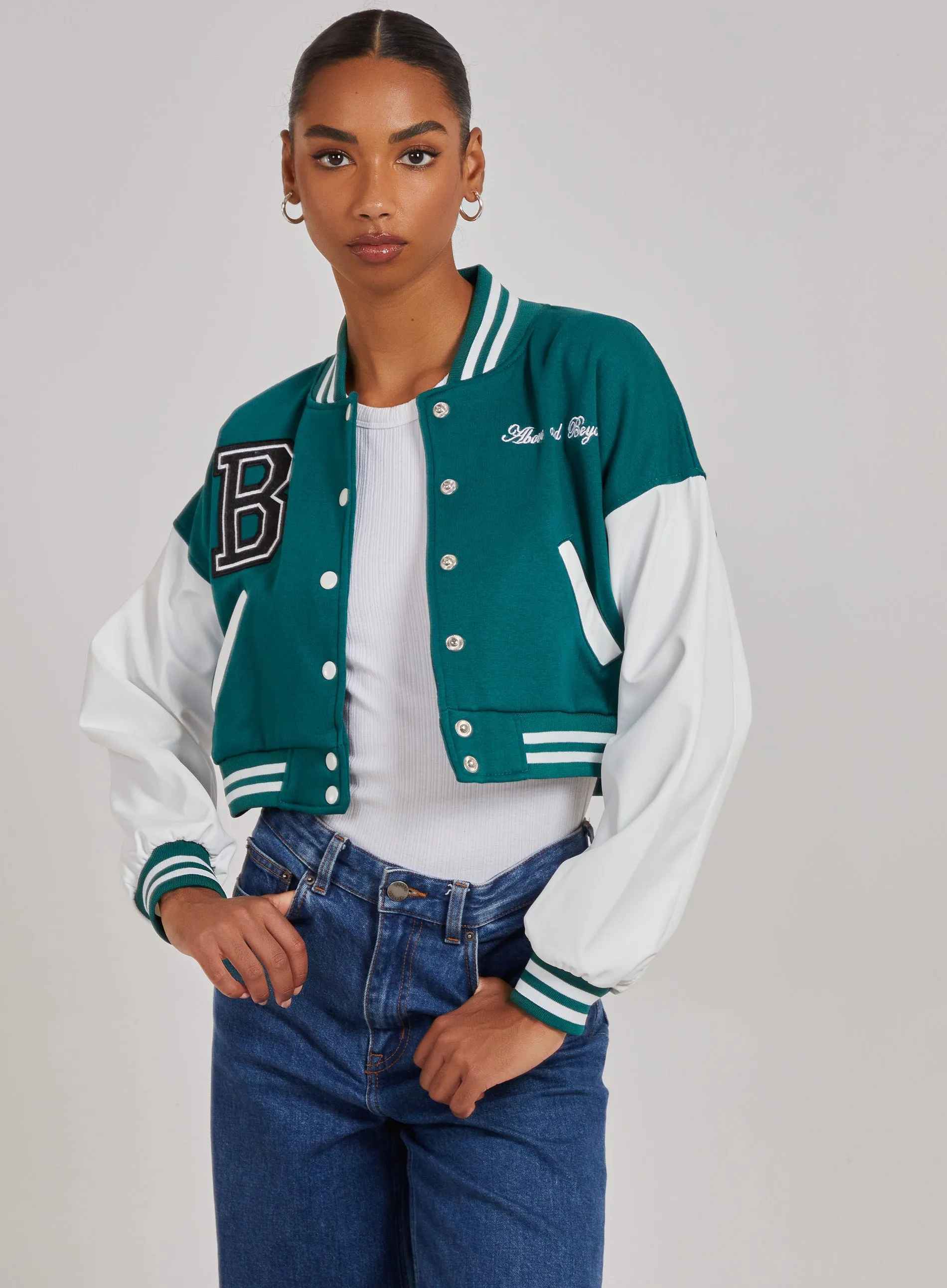 Contrast Sleeve Baseball Jacket