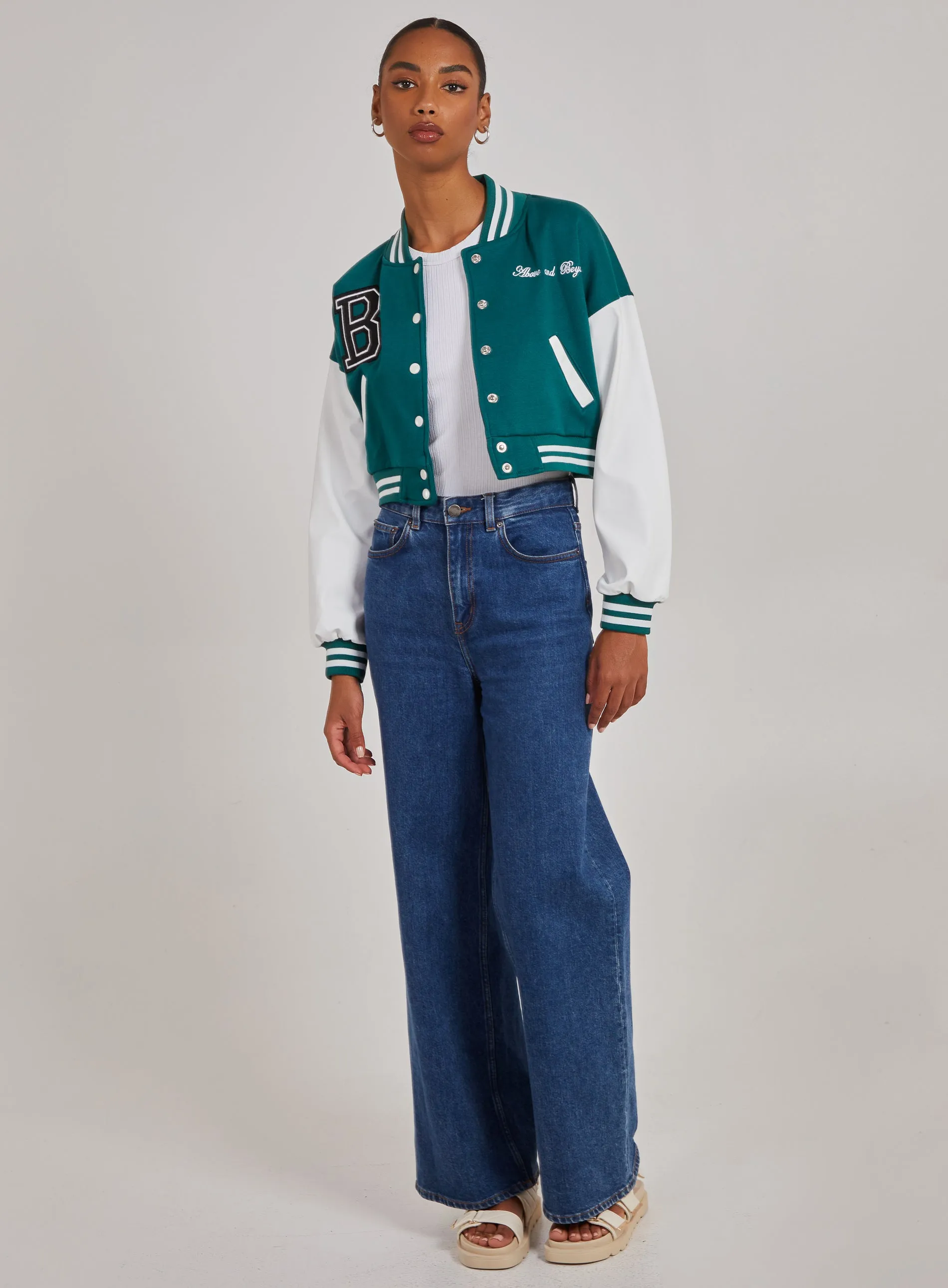 Contrast Sleeve Baseball Jacket