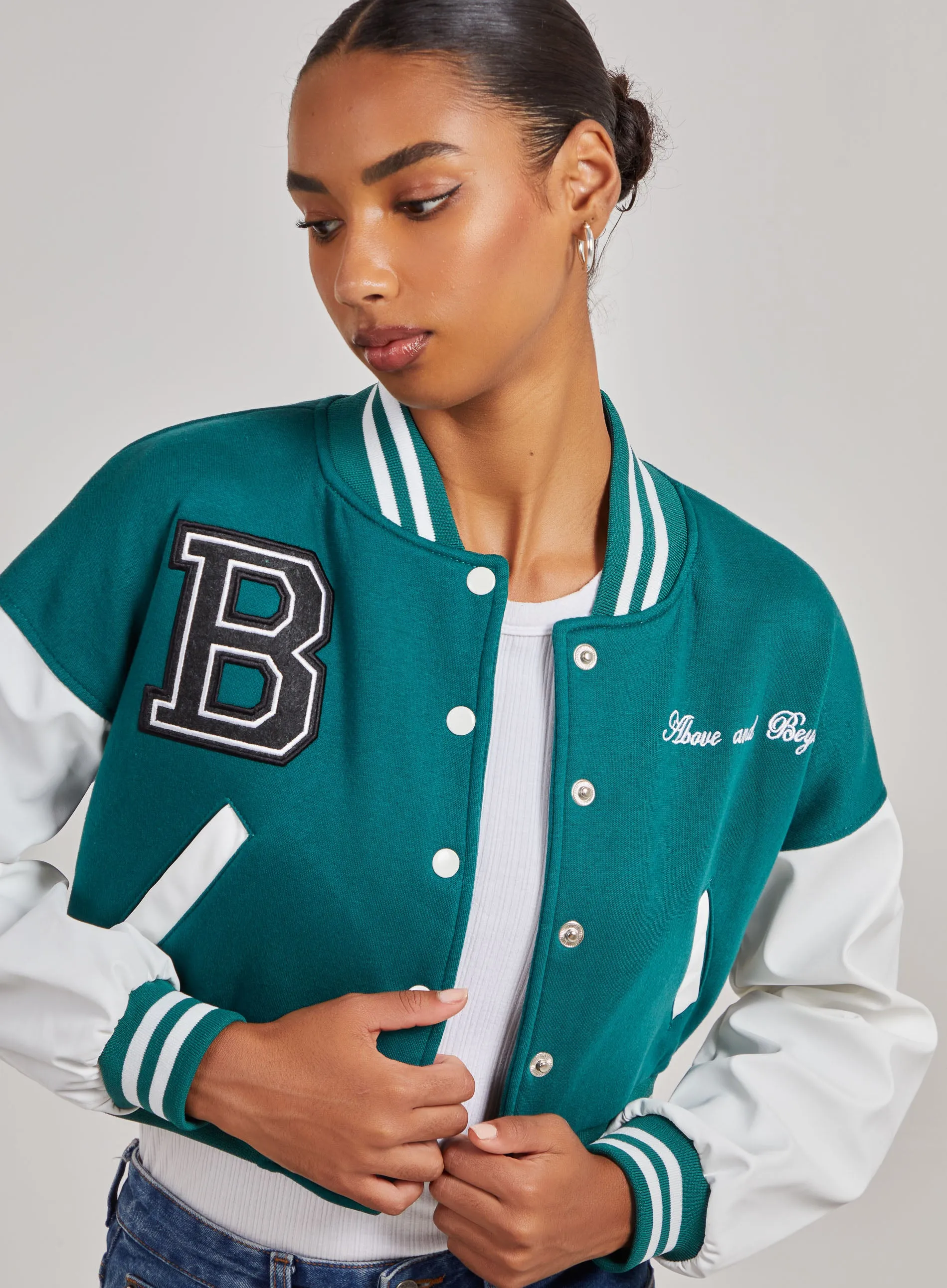 Contrast Sleeve Baseball Jacket