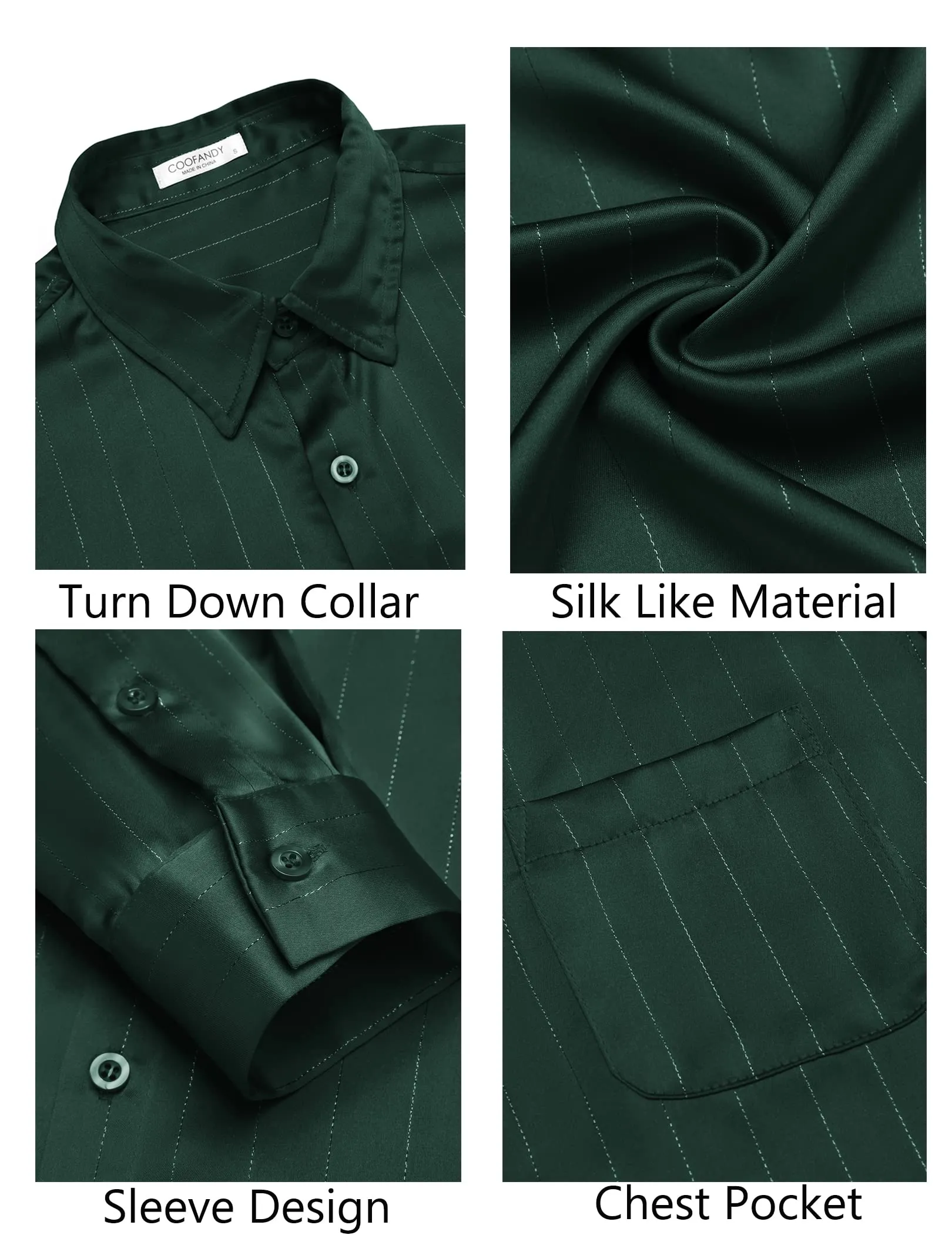 COOFANDY Mens Shiny Dress Shirts Long Sleeve Satin Button Up Shirt Luxury Button Down Shirts (Army Green, Medium)