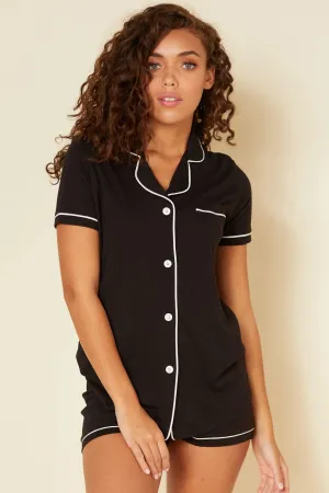 Cosabella Bella Short Sleeve Top and Boxer Pajama Set Black/Ivory