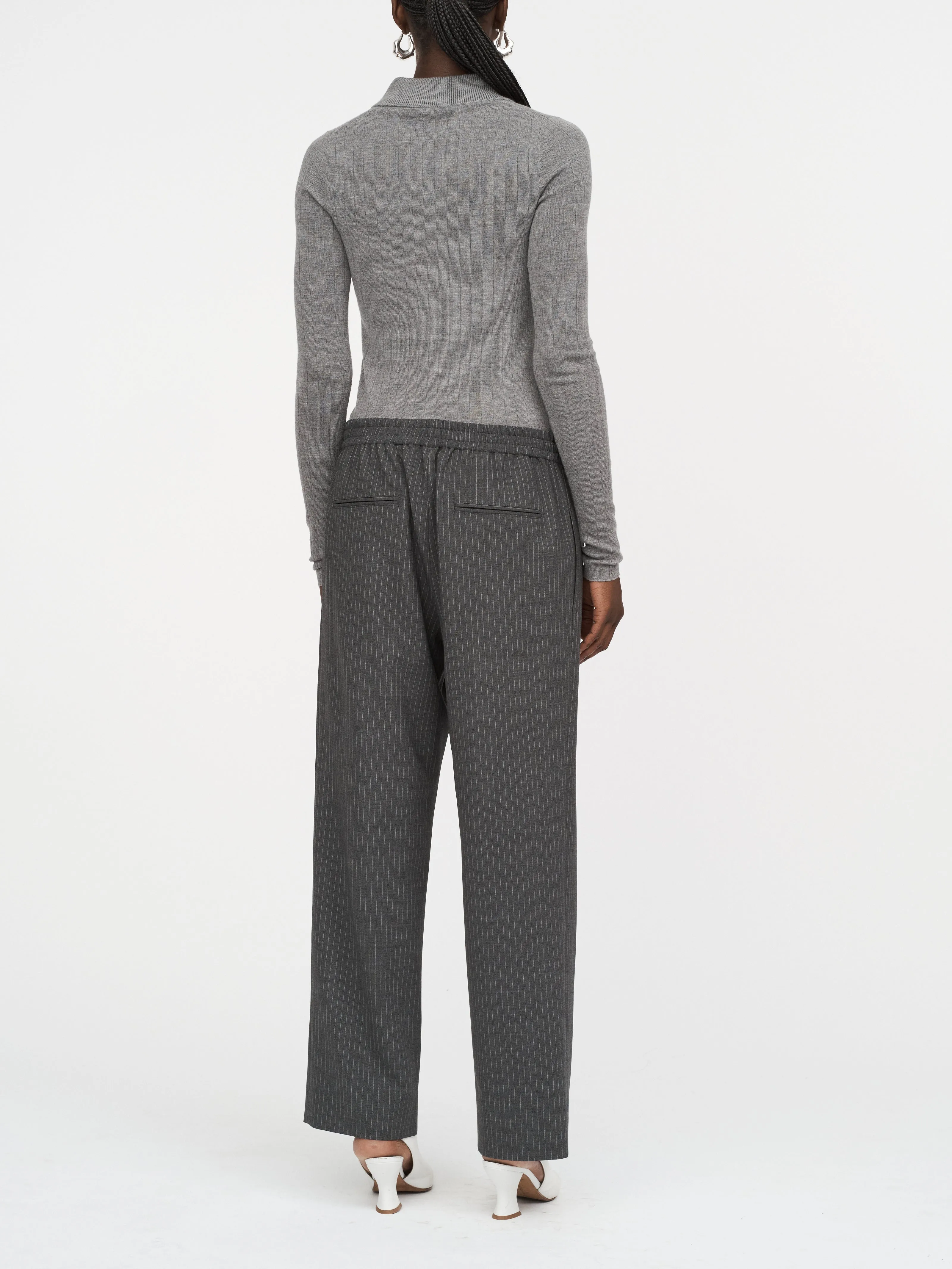 Cosy Drawstring Pant in Charcoal Pinstripe