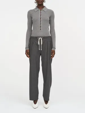 Cosy Drawstring Pant in Charcoal Pinstripe
