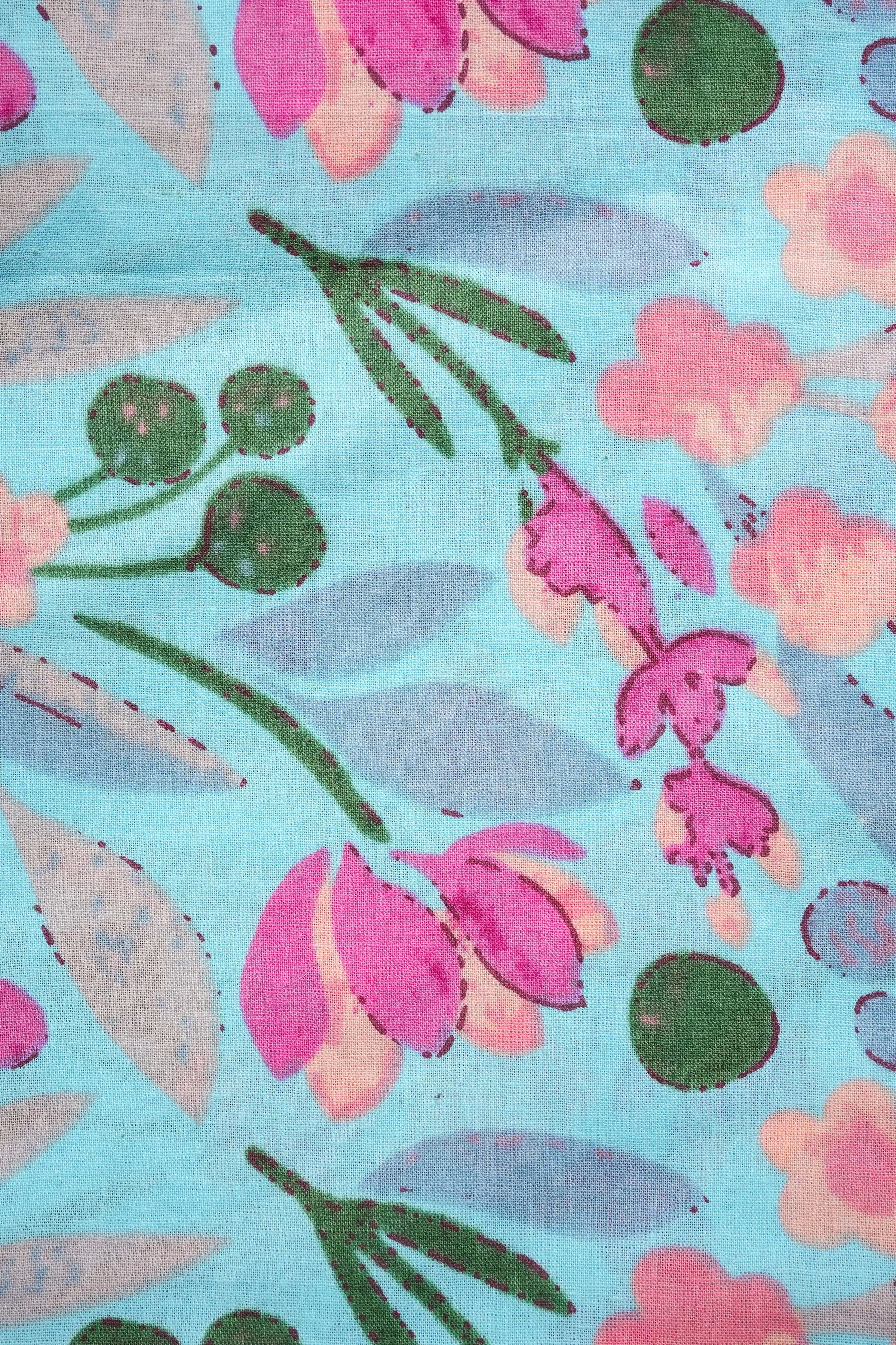 Cotton Pajama Pants Women - Floral Azure