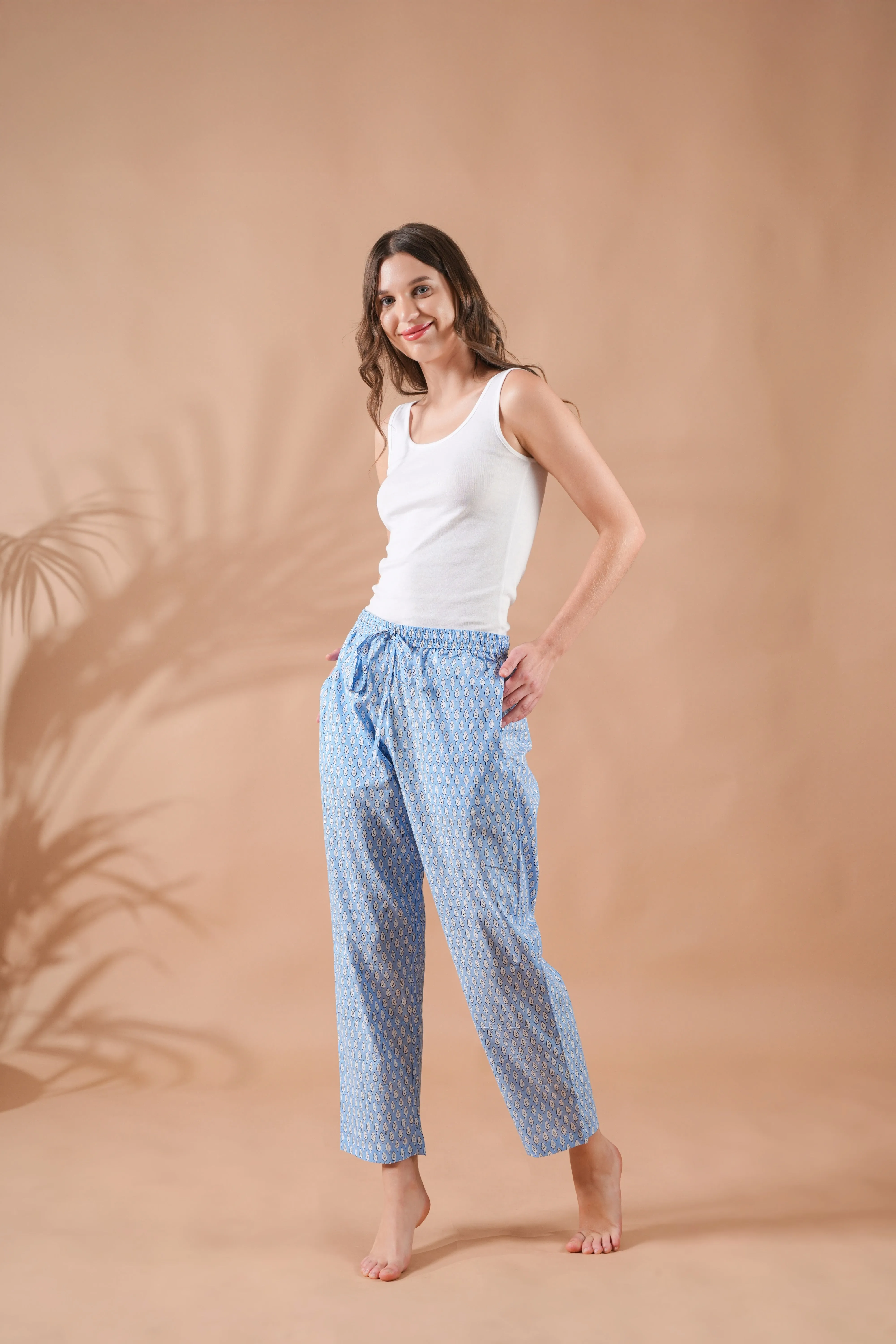 Cotton Pajama Pants Women - Tranquil Blue