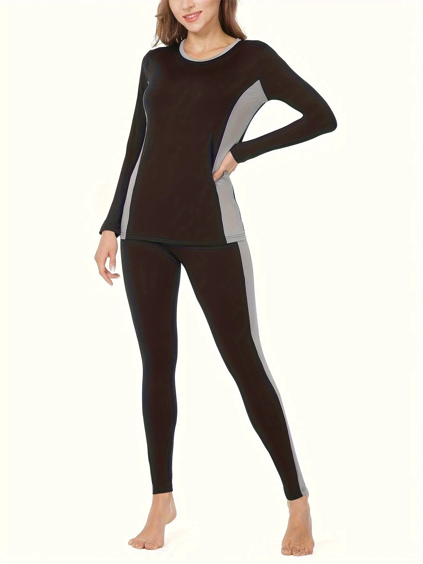 Cozy Thermal Underwear Set - Women's Long Sleeve Crew Neck Loungewear & Underwear Sets for Cold Weather - Soft, Breathable, and Comfortable