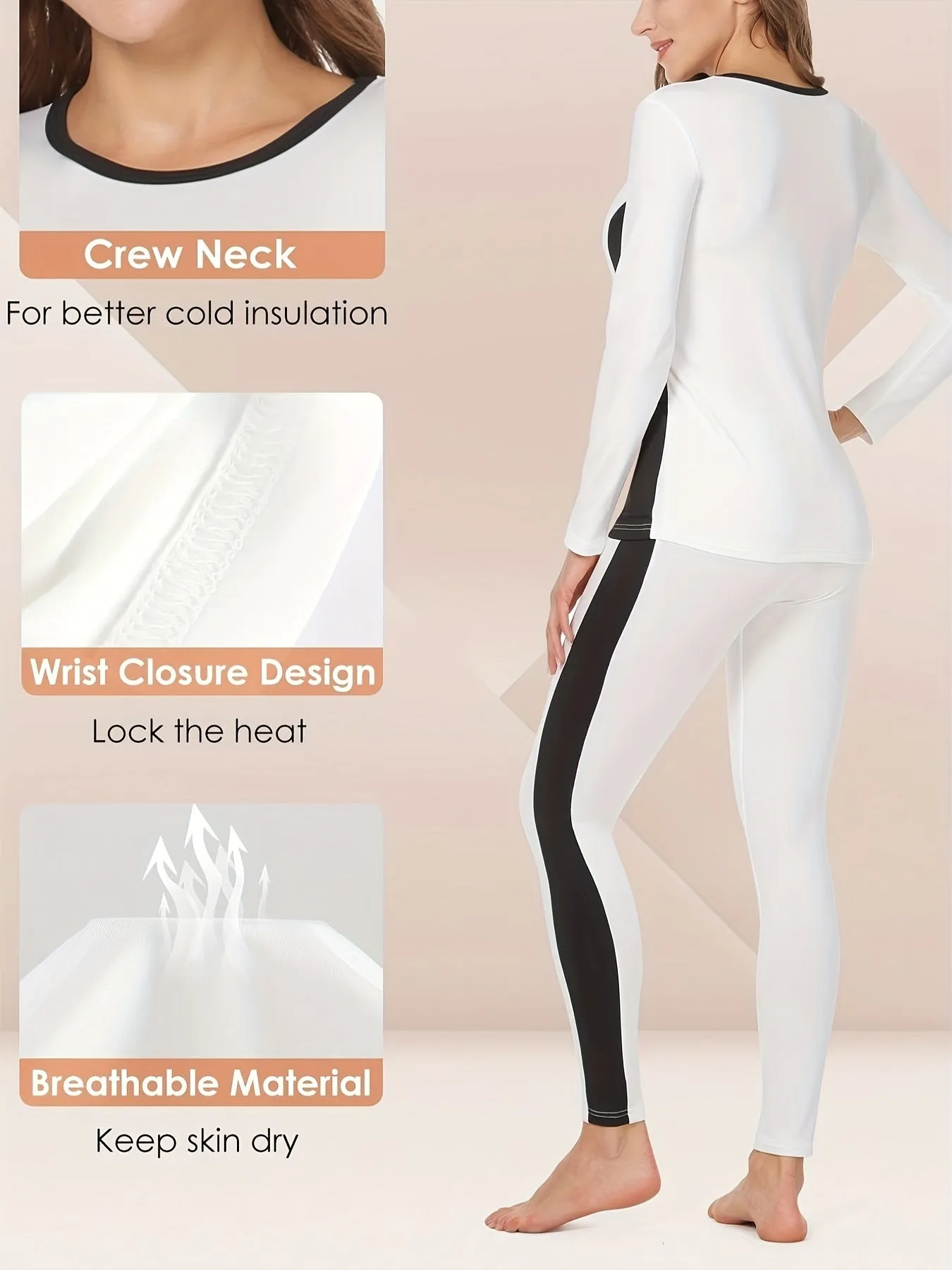 Cozy Thermal Underwear Set - Women's Long Sleeve Crew Neck Loungewear & Underwear Sets for Cold Weather - Soft, Breathable, and Comfortable