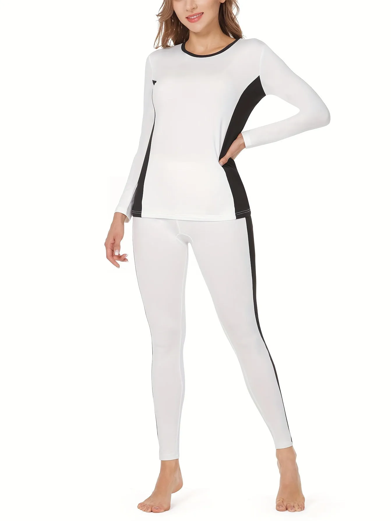 Cozy Thermal Underwear Set - Women's Long Sleeve Crew Neck Loungewear & Underwear Sets for Cold Weather - Soft, Breathable, and Comfortable