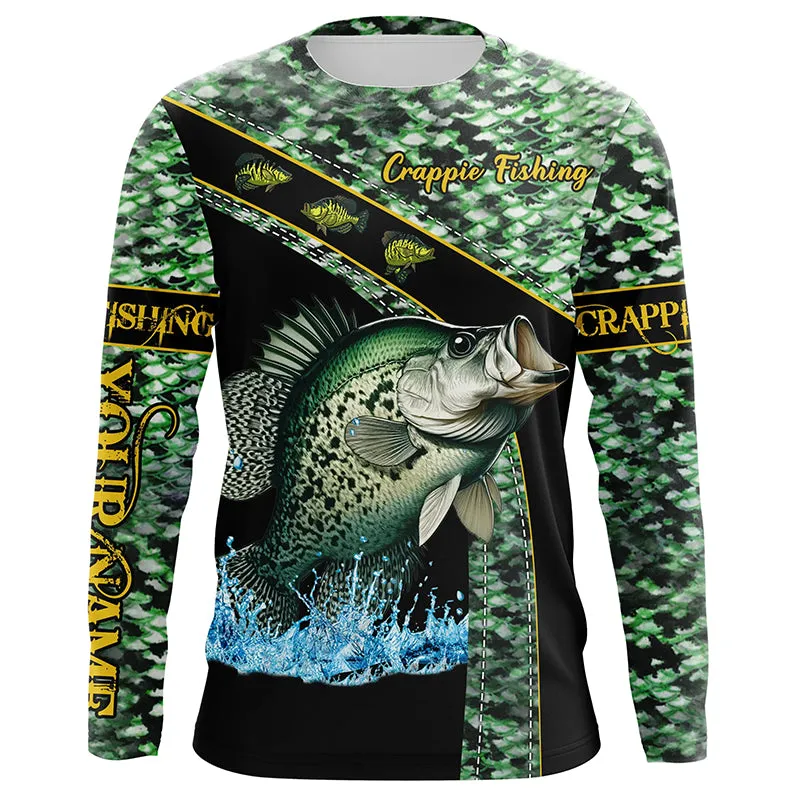 Crappie fishing green Crappie scales Custom name Crappie fishing Long sleeve, Long Sleeve Hooded NQS4889