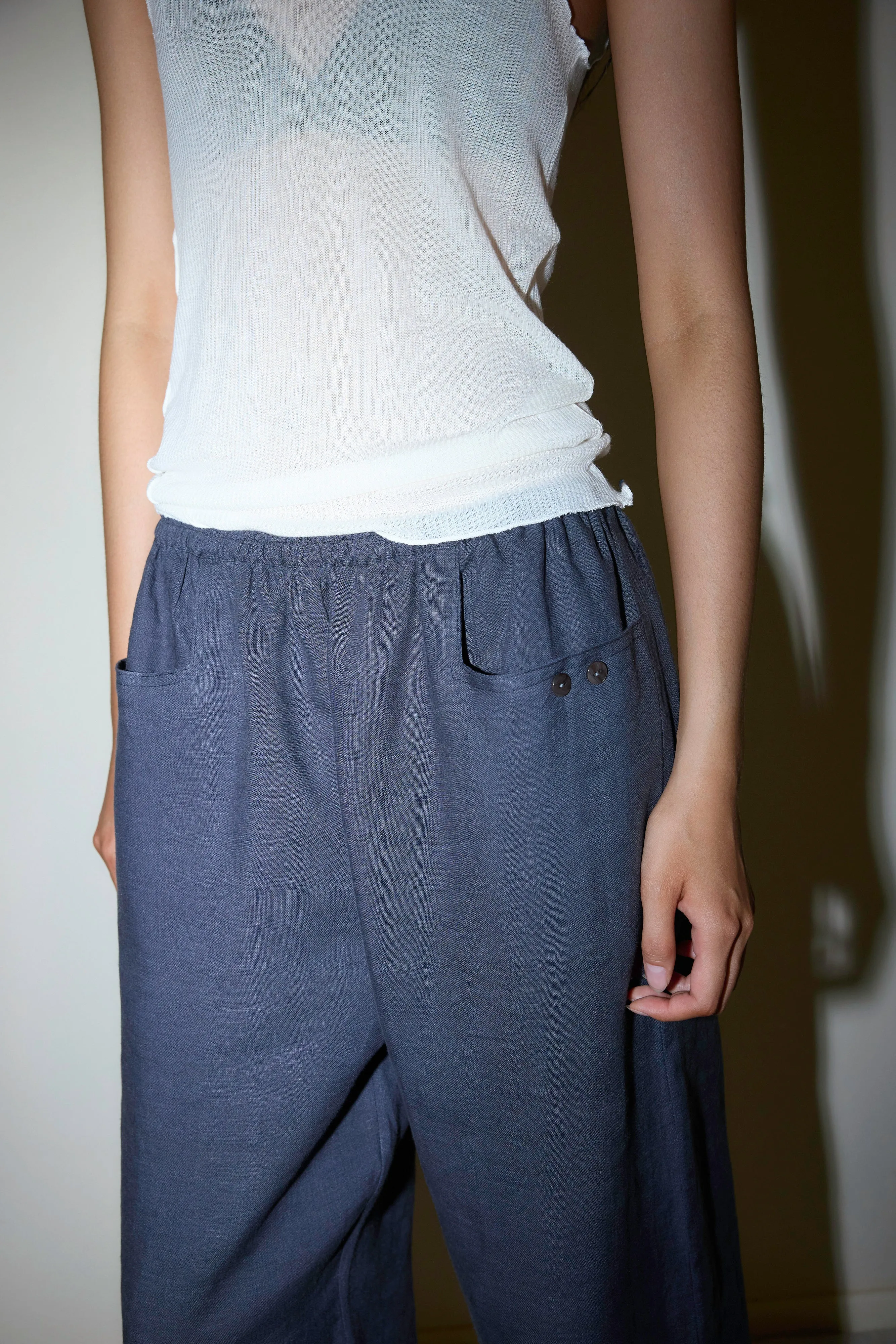 Deiji Studios | Linen Square Pocket Pant in Ink