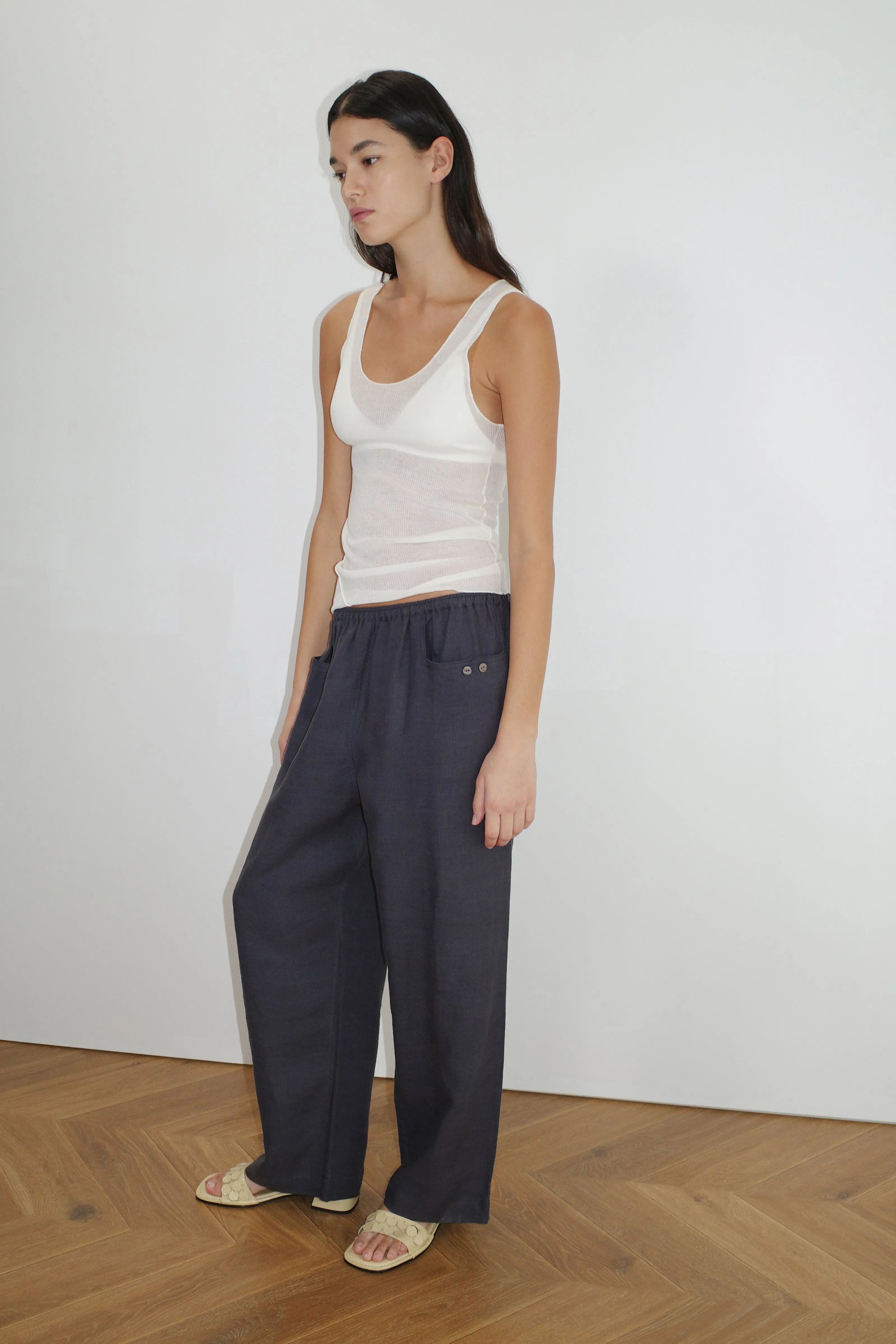 Deiji Studios | Linen Square Pocket Pant in Ink