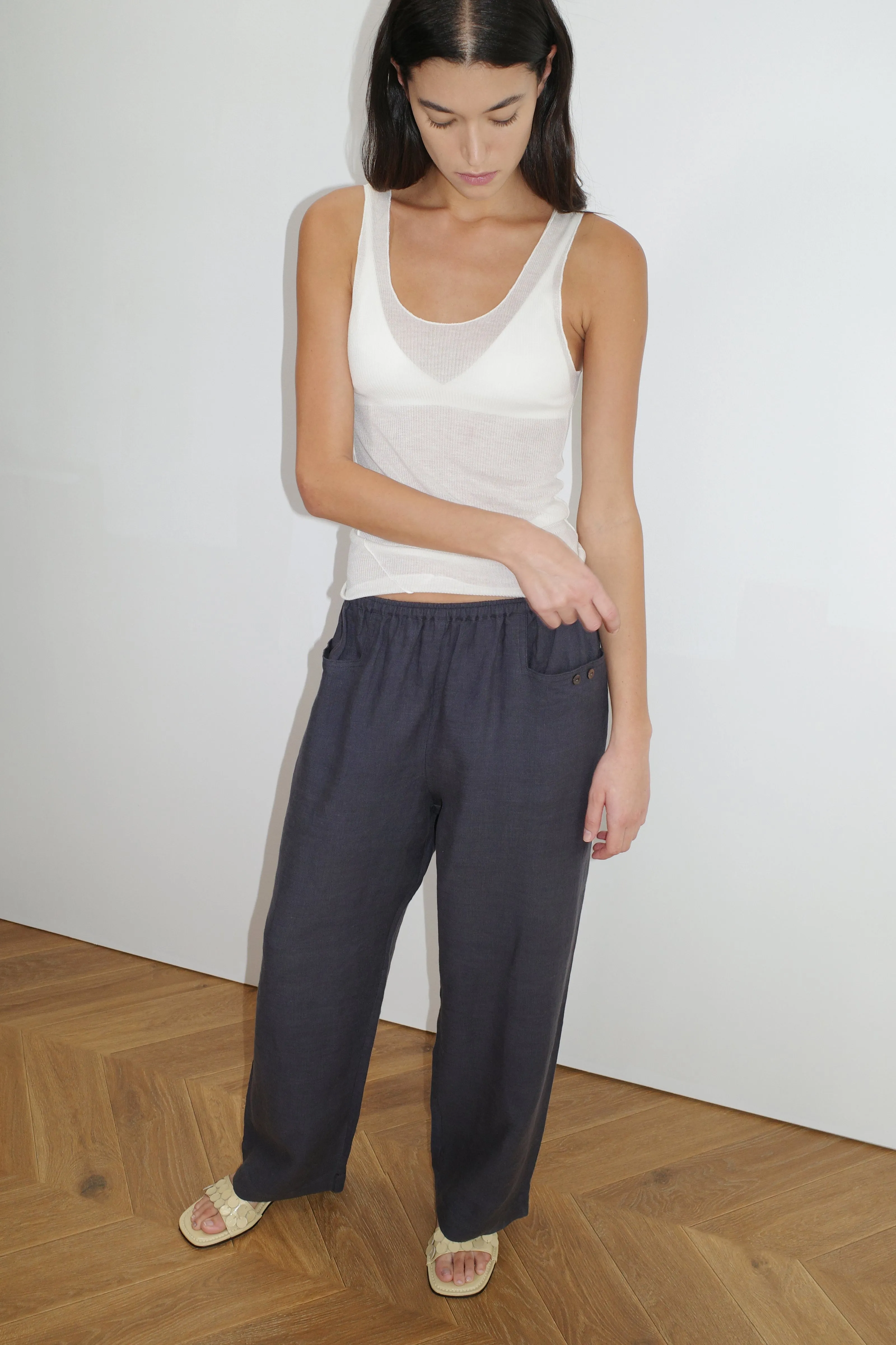 Deiji Studios | Linen Square Pocket Pant in Ink