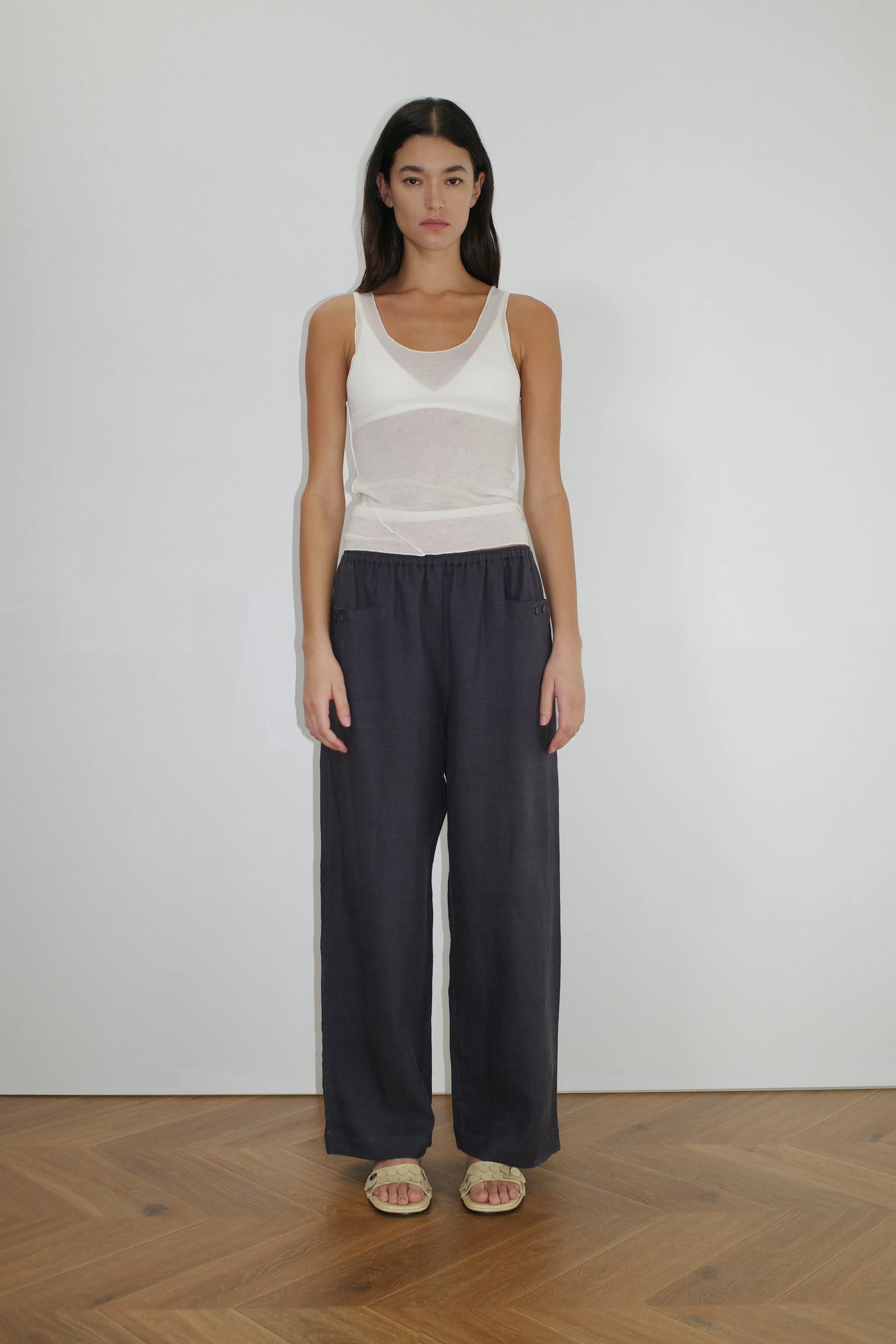 Deiji Studios | Linen Square Pocket Pant in Ink