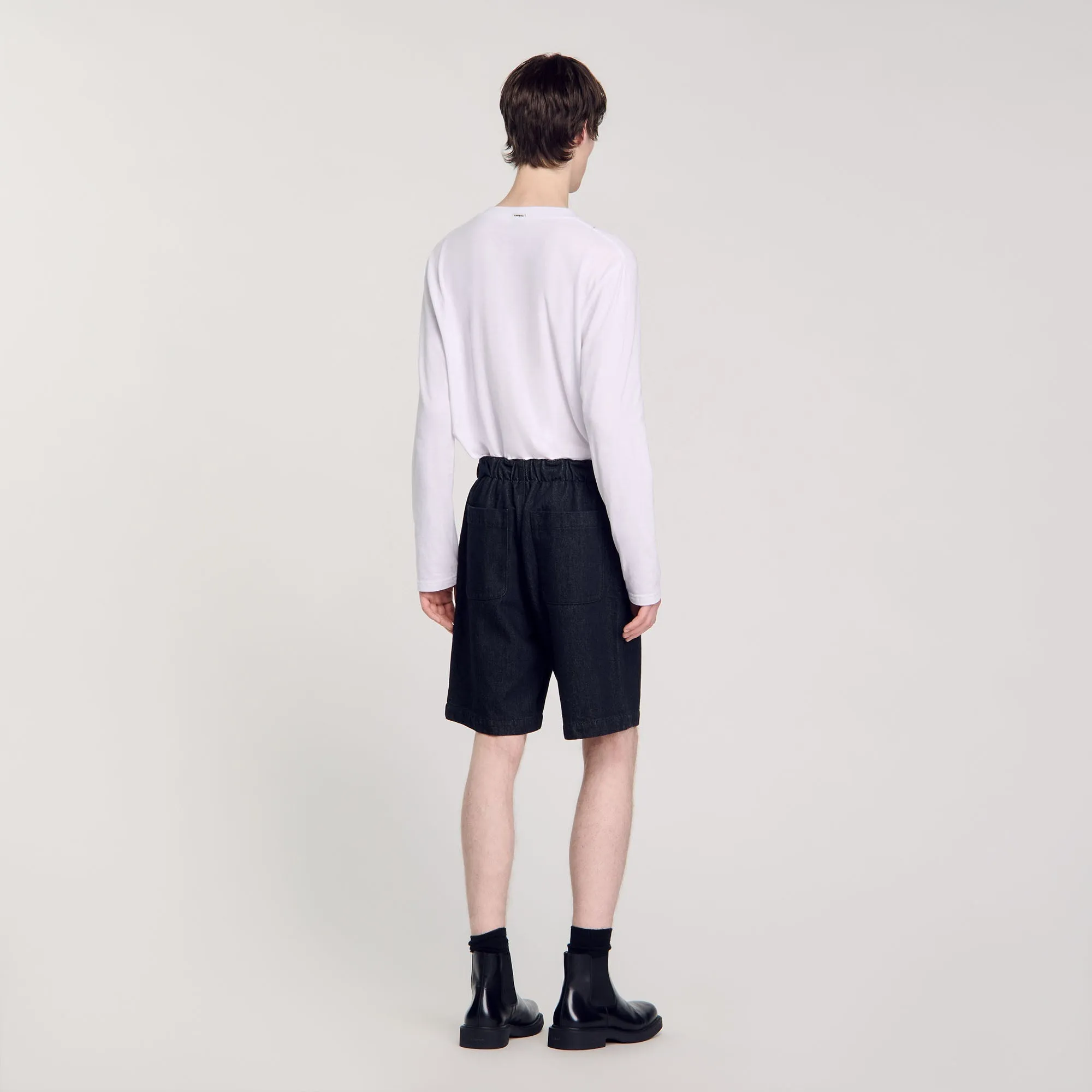 Denim Short Logo Raw Denim Bermuda Shorts Black