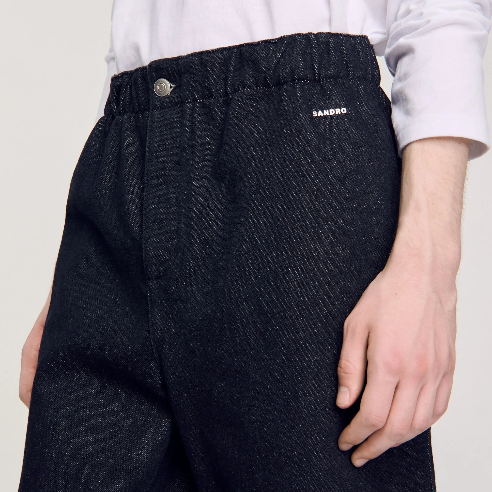 Denim Short Logo Raw Denim Bermuda Shorts Black