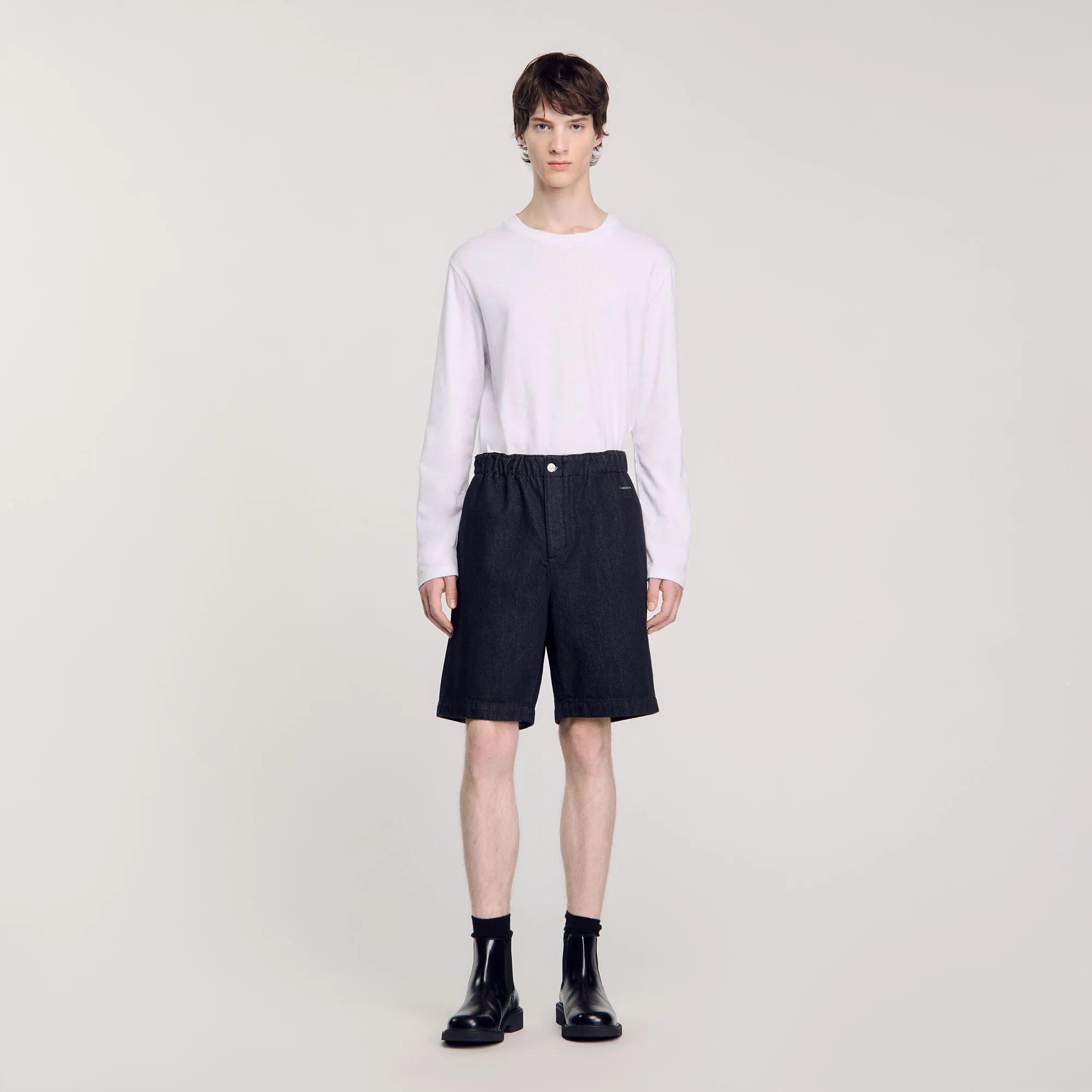 Denim Short Logo Raw Denim Bermuda Shorts Black
