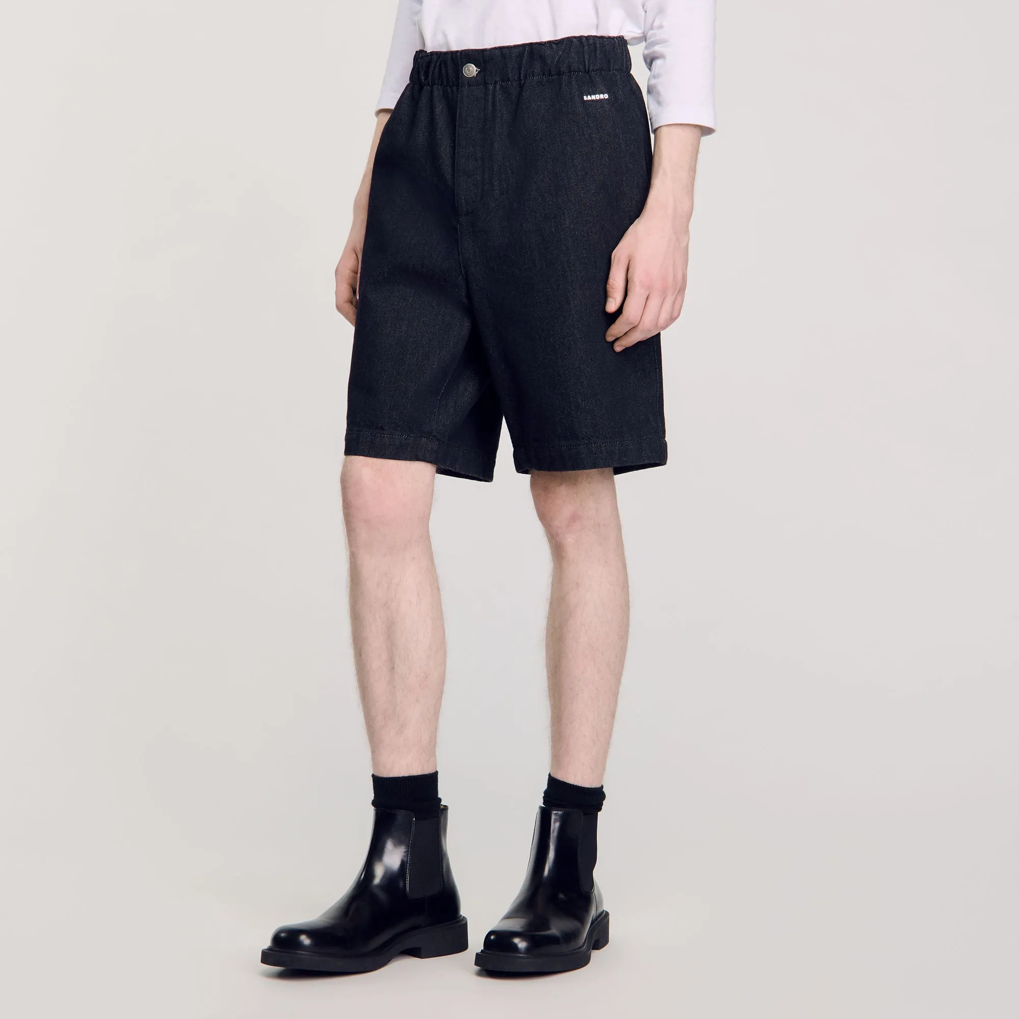 Denim Short Logo Raw Denim Bermuda Shorts Black