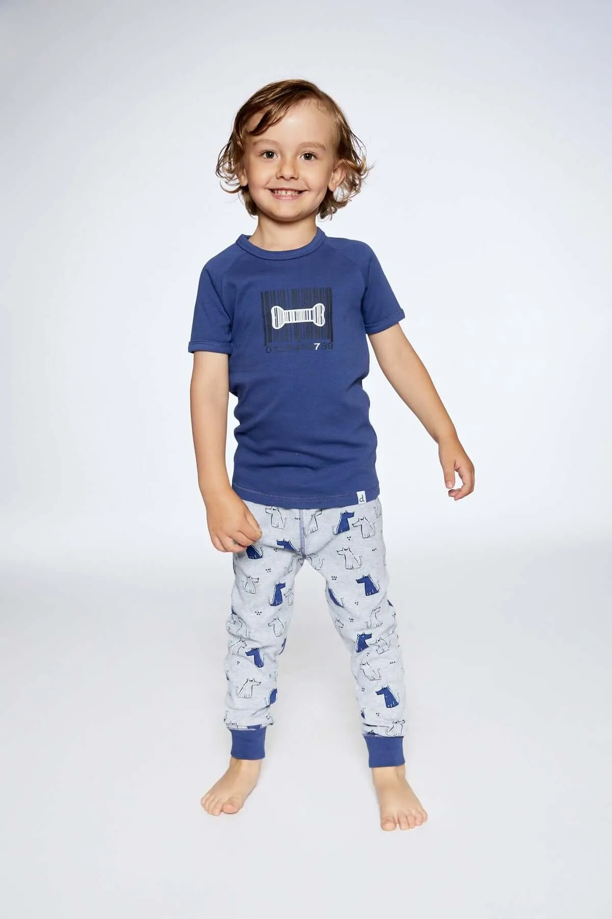 Deux Par Deux | Organic Cotton Two Piece Pajama Set Grey Mix Printed Dogs