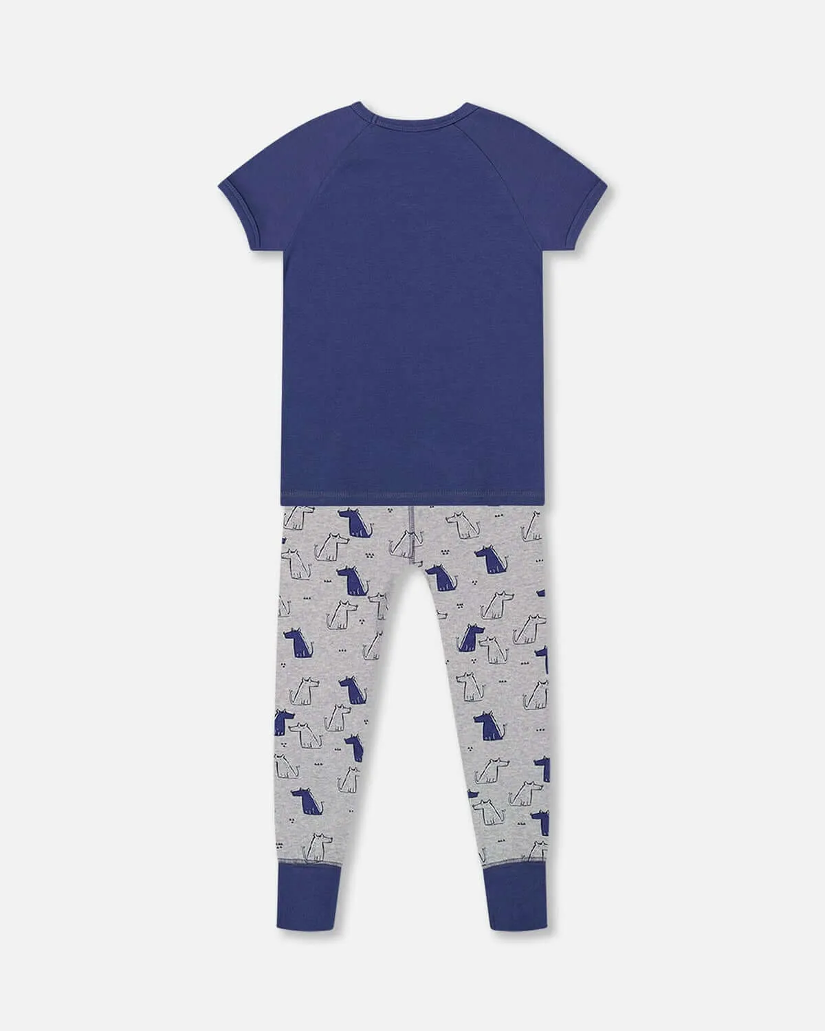 Deux Par Deux | Organic Cotton Two Piece Pajama Set Grey Mix Printed Dogs