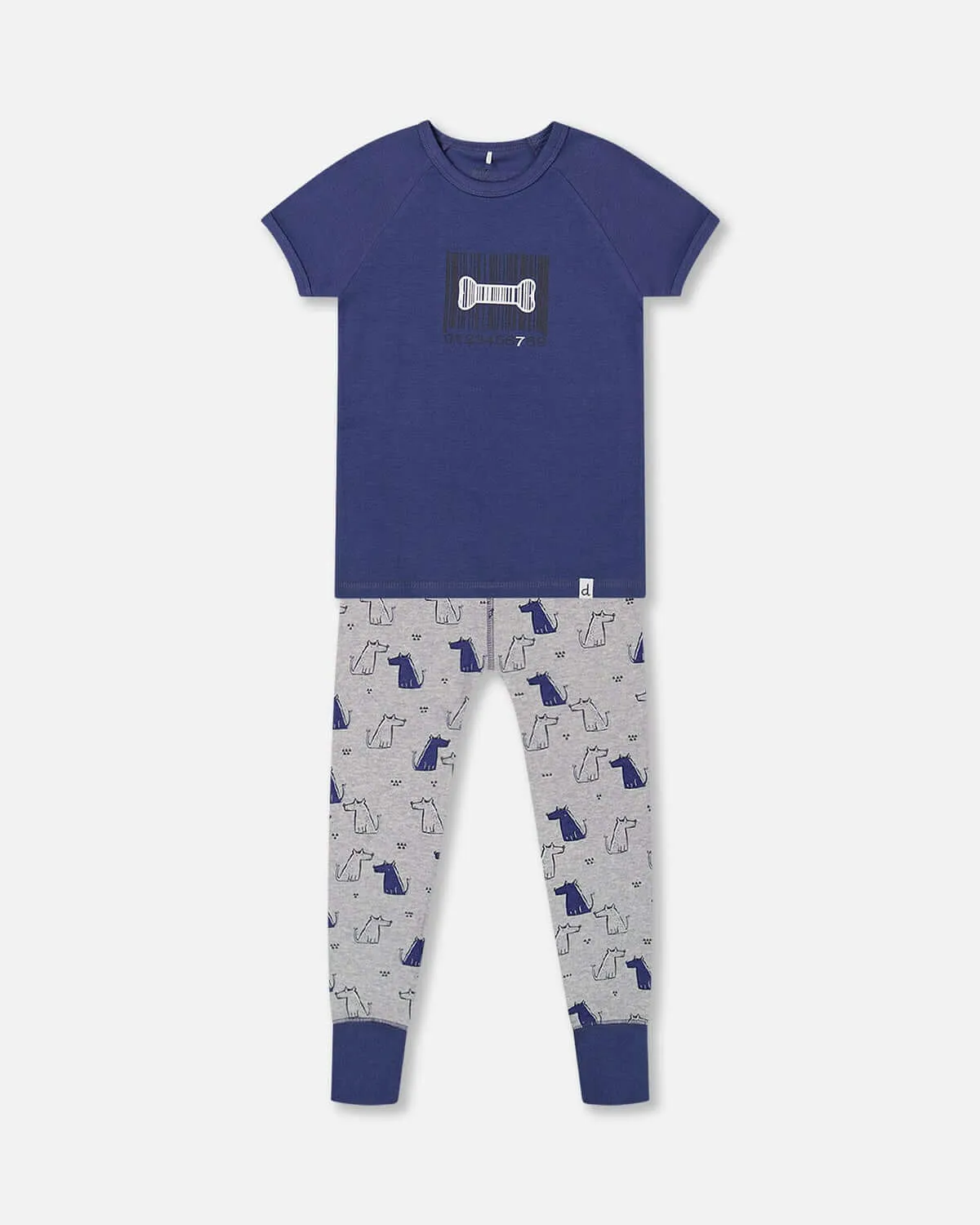Deux Par Deux | Organic Cotton Two Piece Pajama Set Grey Mix Printed Dogs