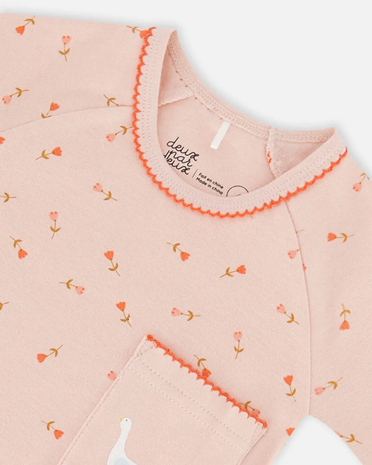 Deux Par Deux | Organic Cotton Two Piece Pajama Set Pink Printed Goose