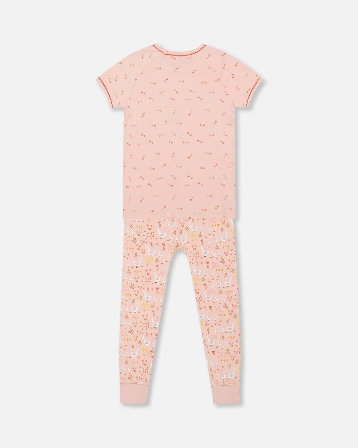 Deux Par Deux | Organic Cotton Two Piece Pajama Set Pink Printed Goose