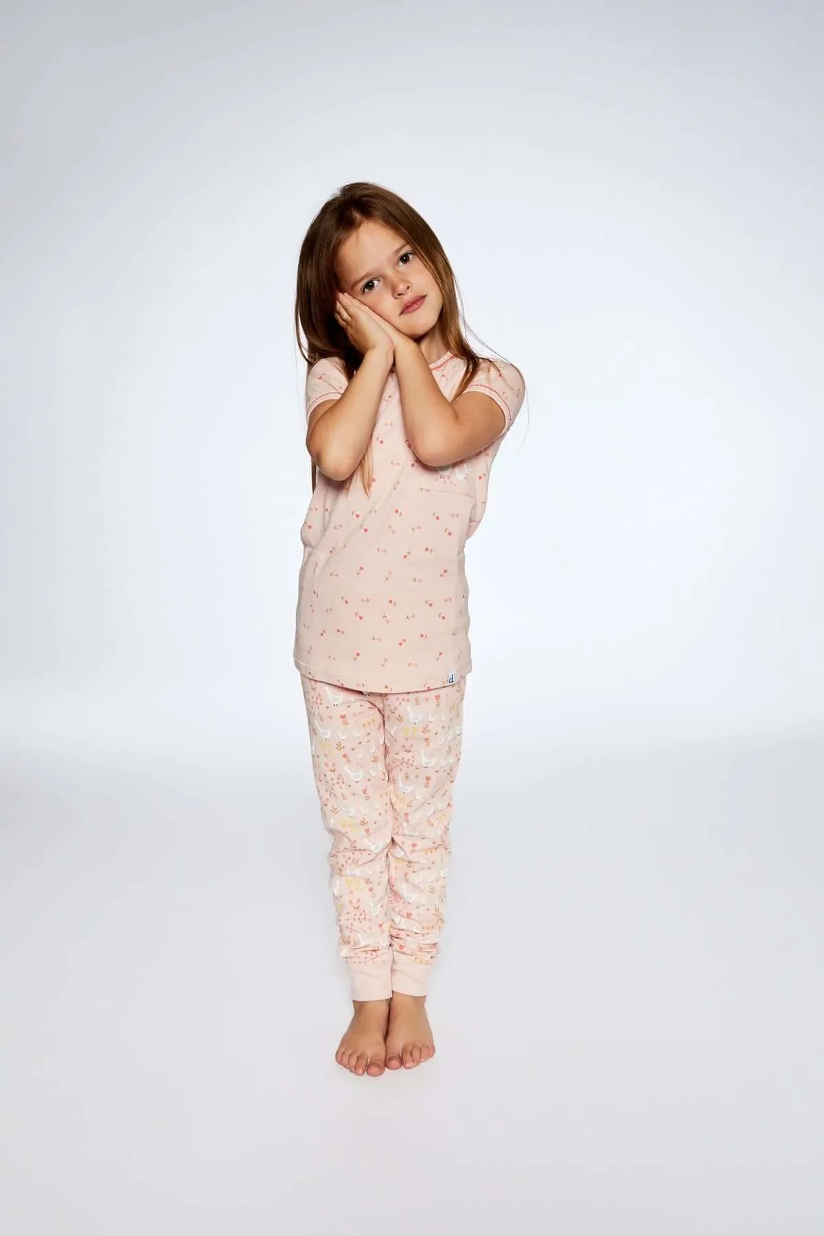 Deux Par Deux | Organic Cotton Two Piece Pajama Set Pink Printed Goose