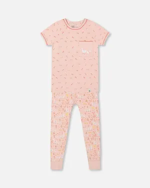 Deux Par Deux | Organic Cotton Two Piece Pajama Set Pink Printed Goose