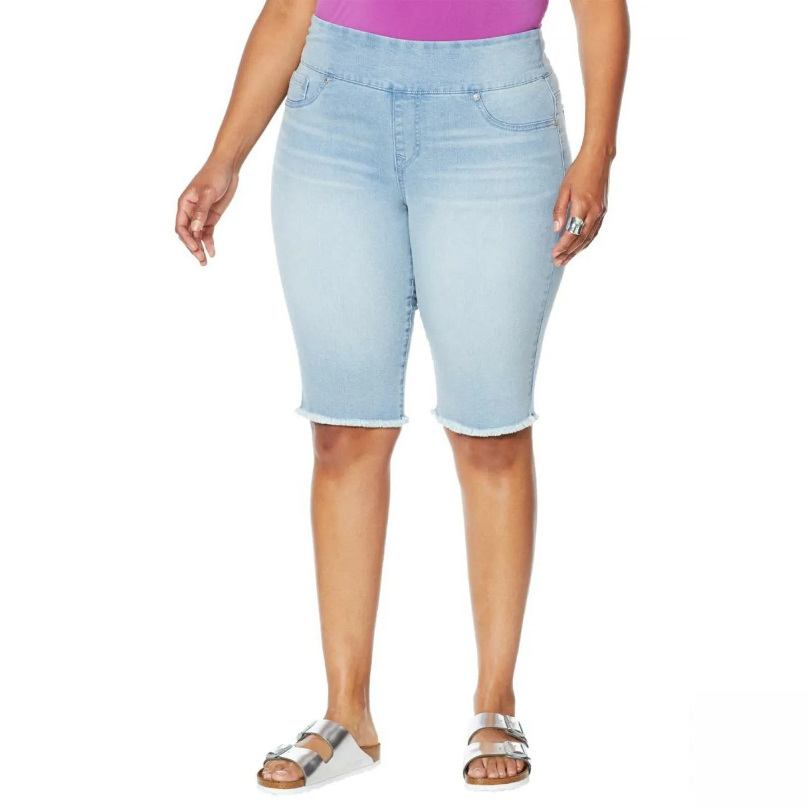 DG2 by Diane Gilman Classic Stretch Pull On Bermuda Shorts Chambray Plus 2X