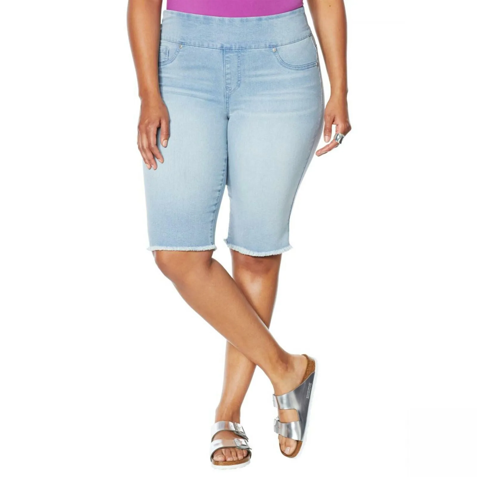 DG2 by Diane Gilman Classic Stretch Pull On Bermuda Shorts Chambray Plus 2X