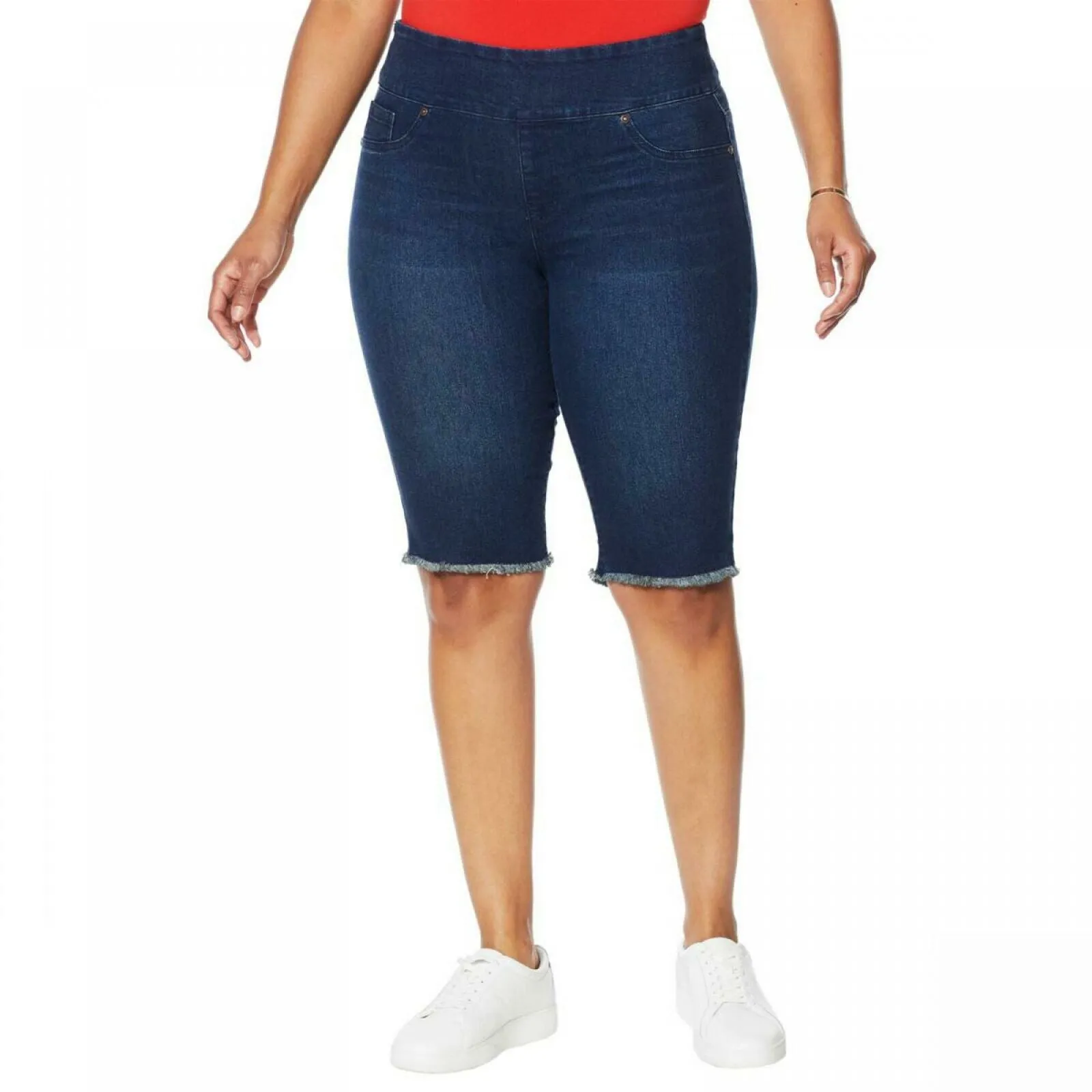 DG2 by Diane Gilman Plus Size Classic Stretch Pull-On Bermuda Short Indigo 1X