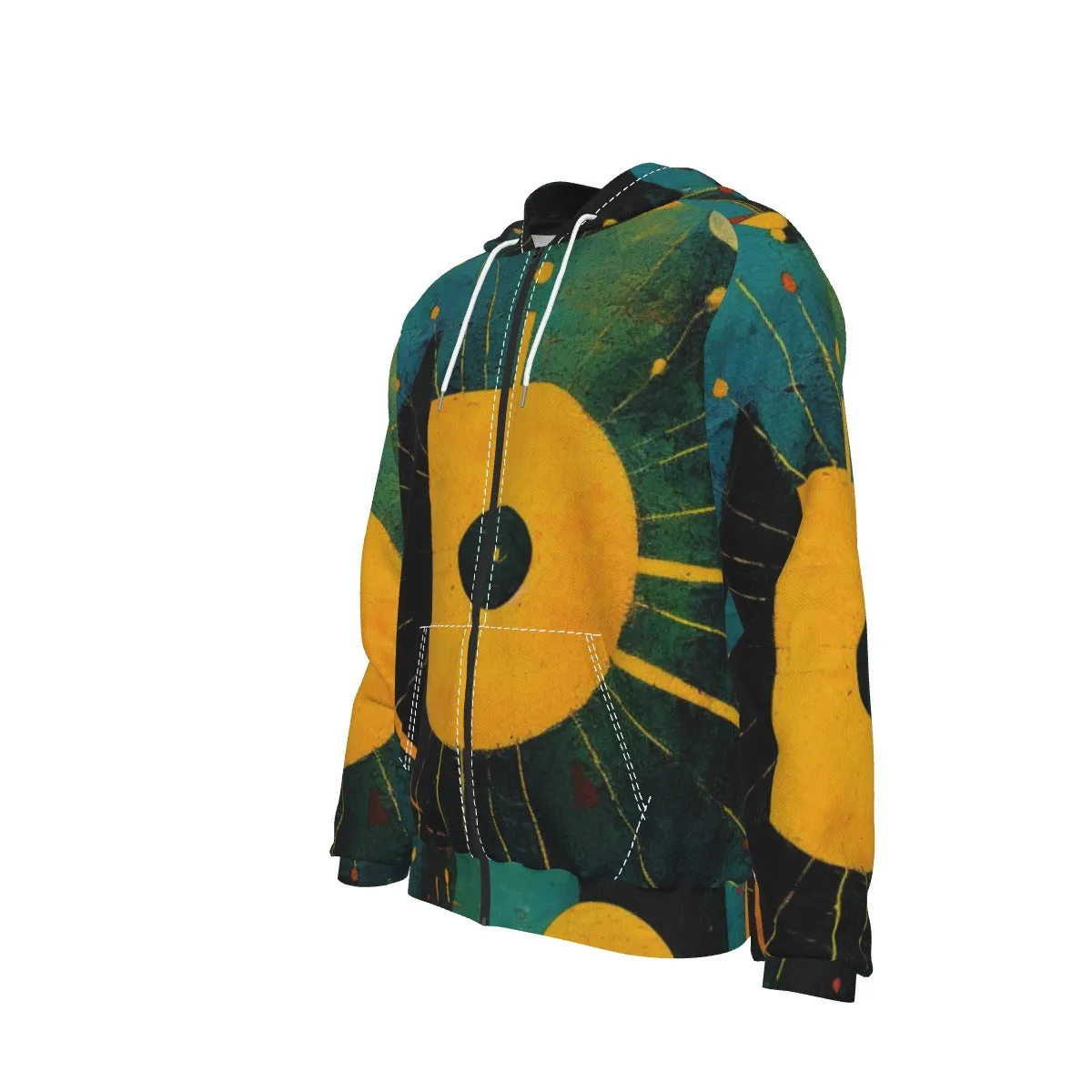 Disk Men's Heavy Zip Up Hoodie With Pocket
