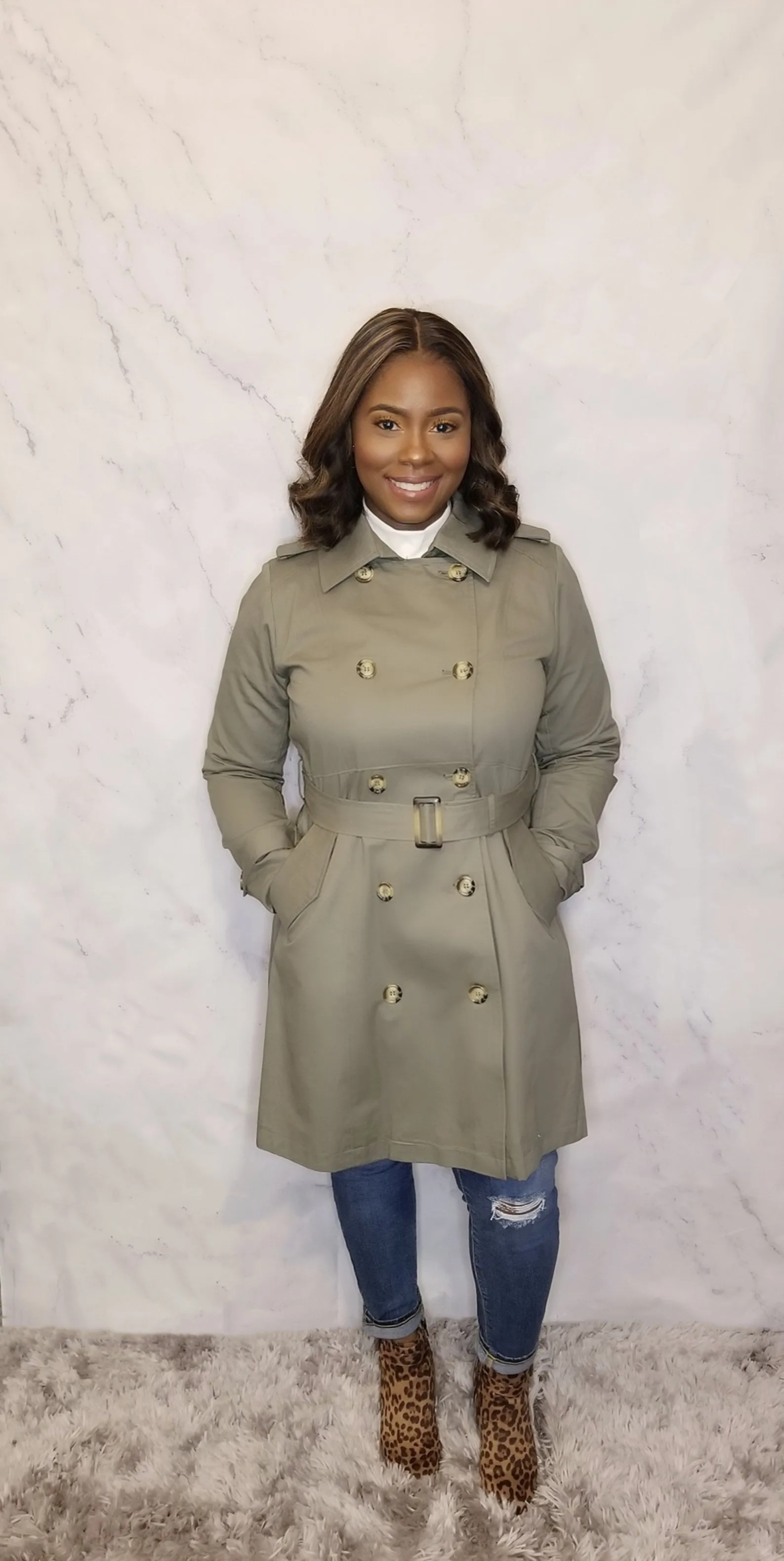 Double Breasted Thigh Length Trench Jacket