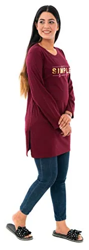 Duchess Women's Cotton Long Round Neck T-Shirt Maroon