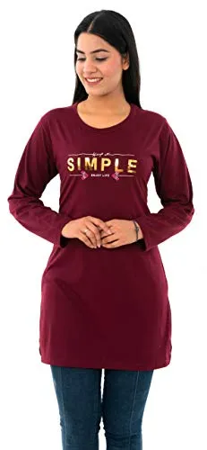 Duchess Women's Cotton Long Round Neck T-Shirt Maroon