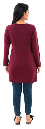 Duchess Women's Cotton Long Round Neck T-Shirt Maroon