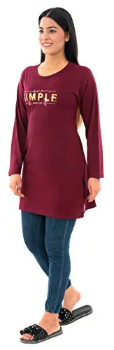 Duchess Women's Cotton Long Round Neck T-Shirt Maroon