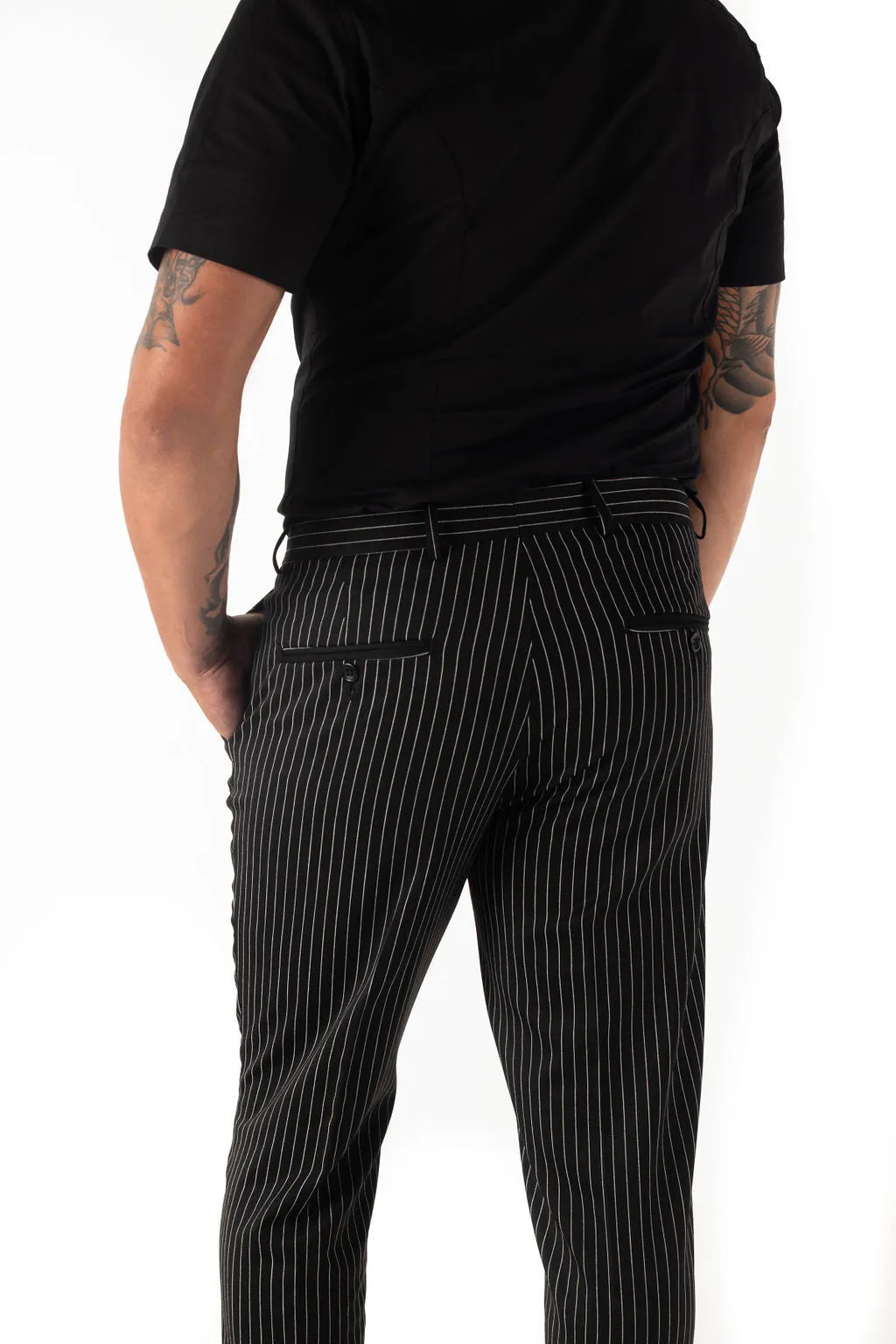 Egerton Pinstripe Trouser in Black & White