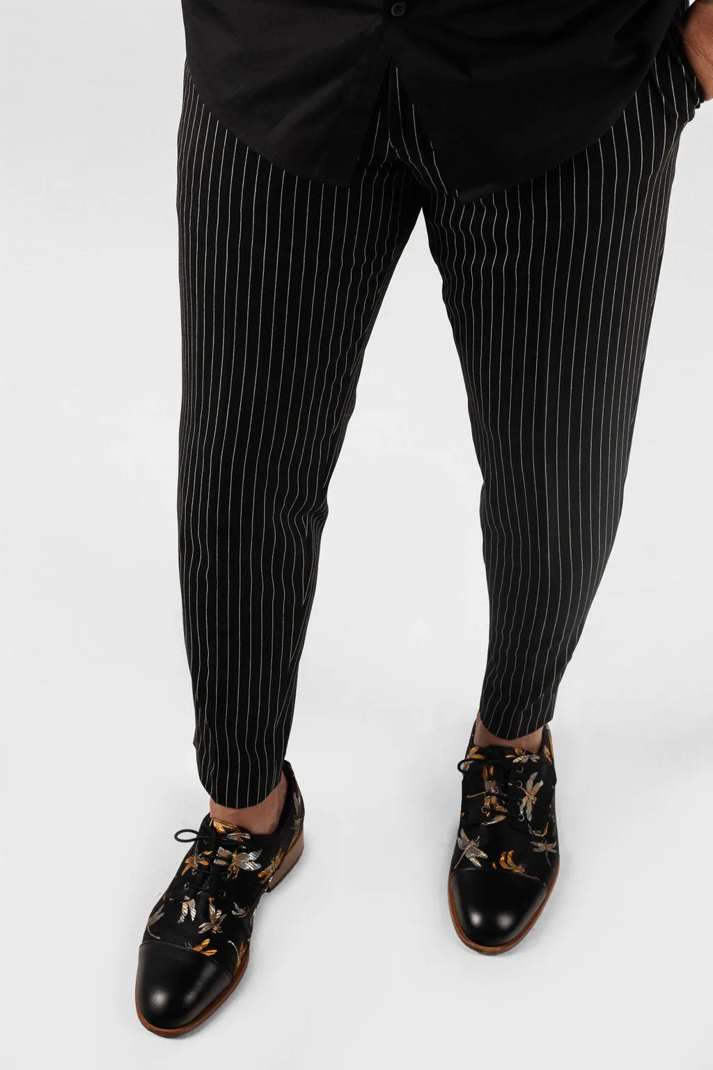 Egerton Pinstripe Trouser in Black & White