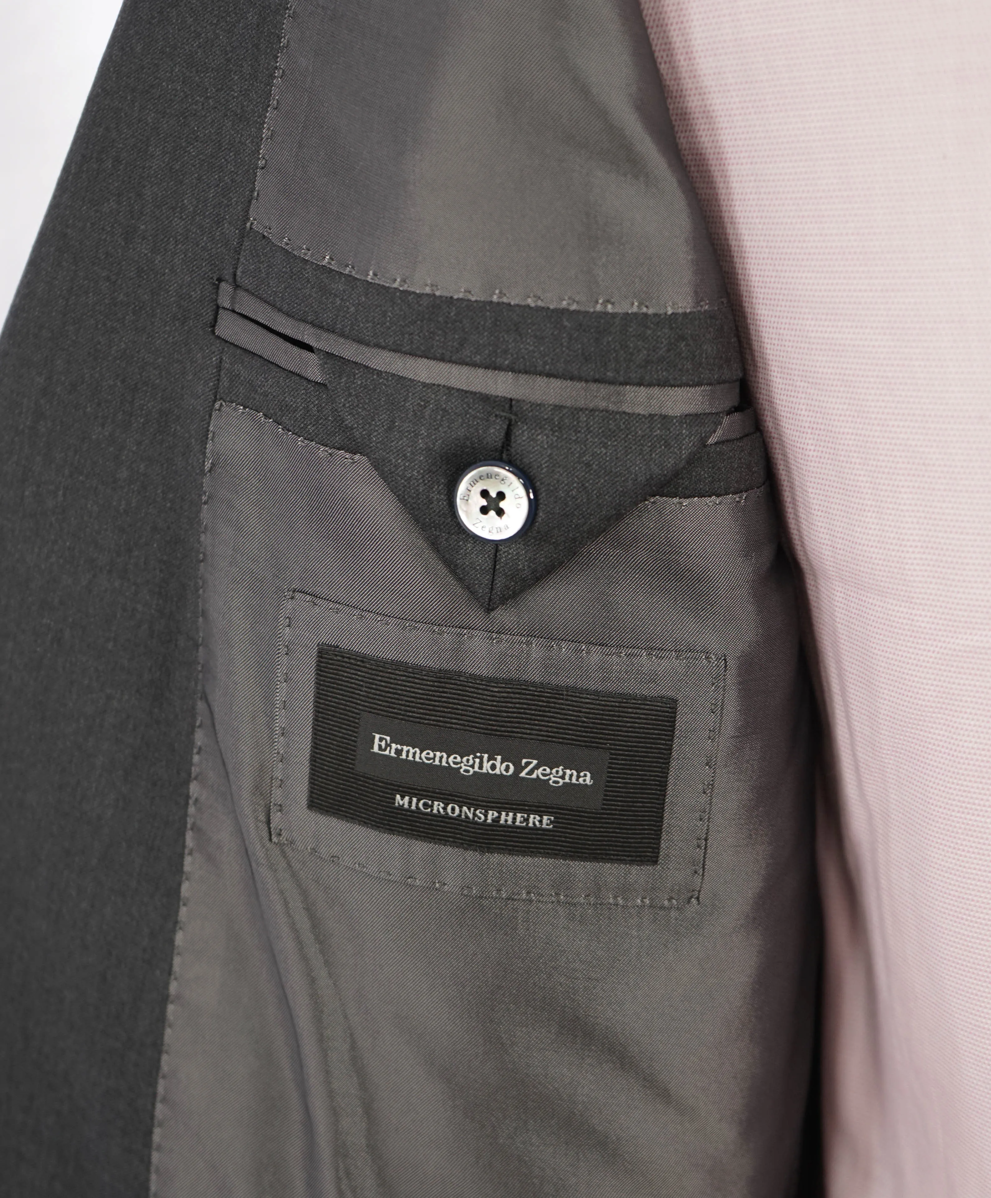 ERMENEGILDO ZEGNA - “MICRONSPHERE" Gray Solid Notch Lapel Suit - 44R