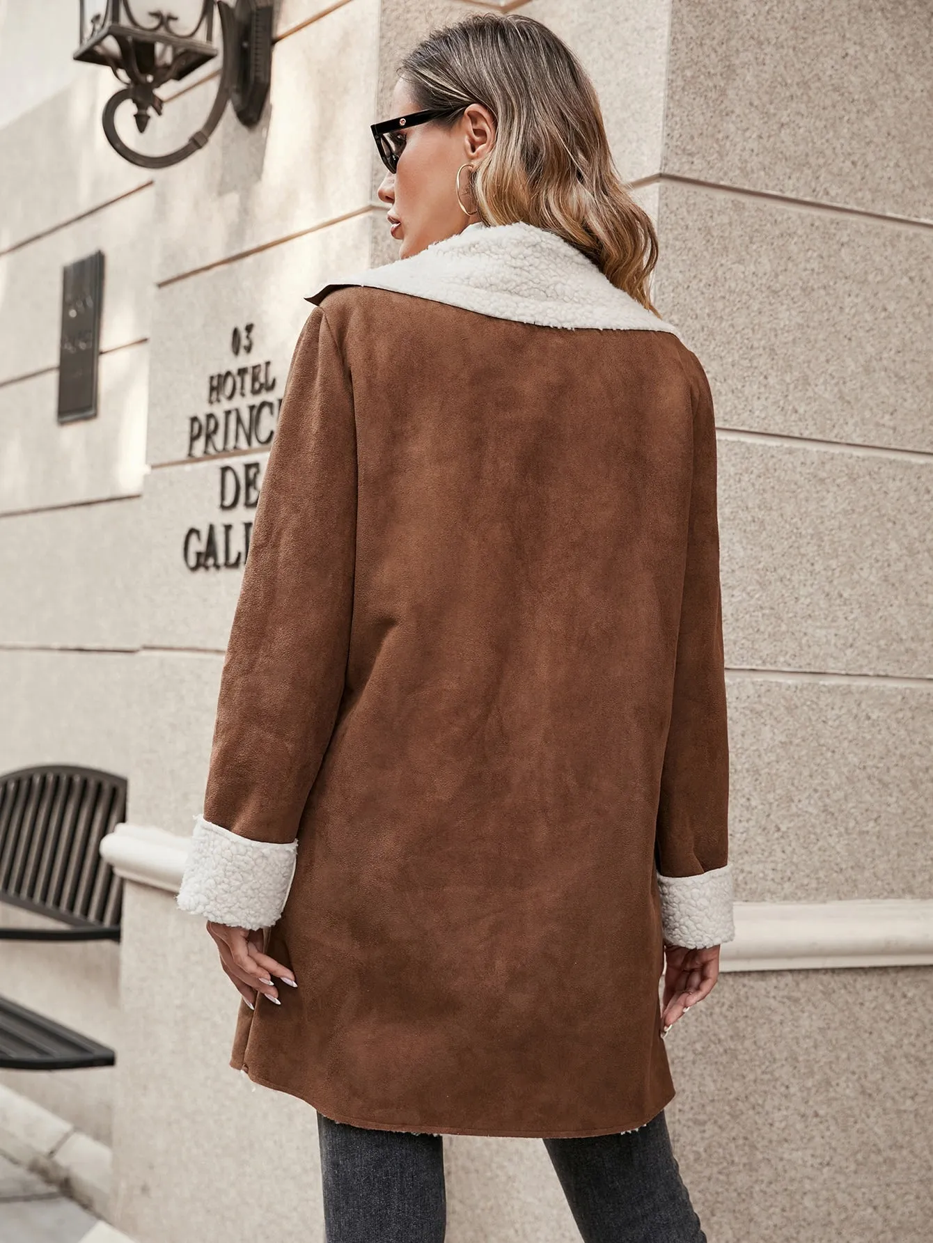 Essnce Lapel Neck Teddy Lined Button Front Coat
