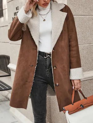 Essnce Lapel Neck Teddy Lined Button Front Coat