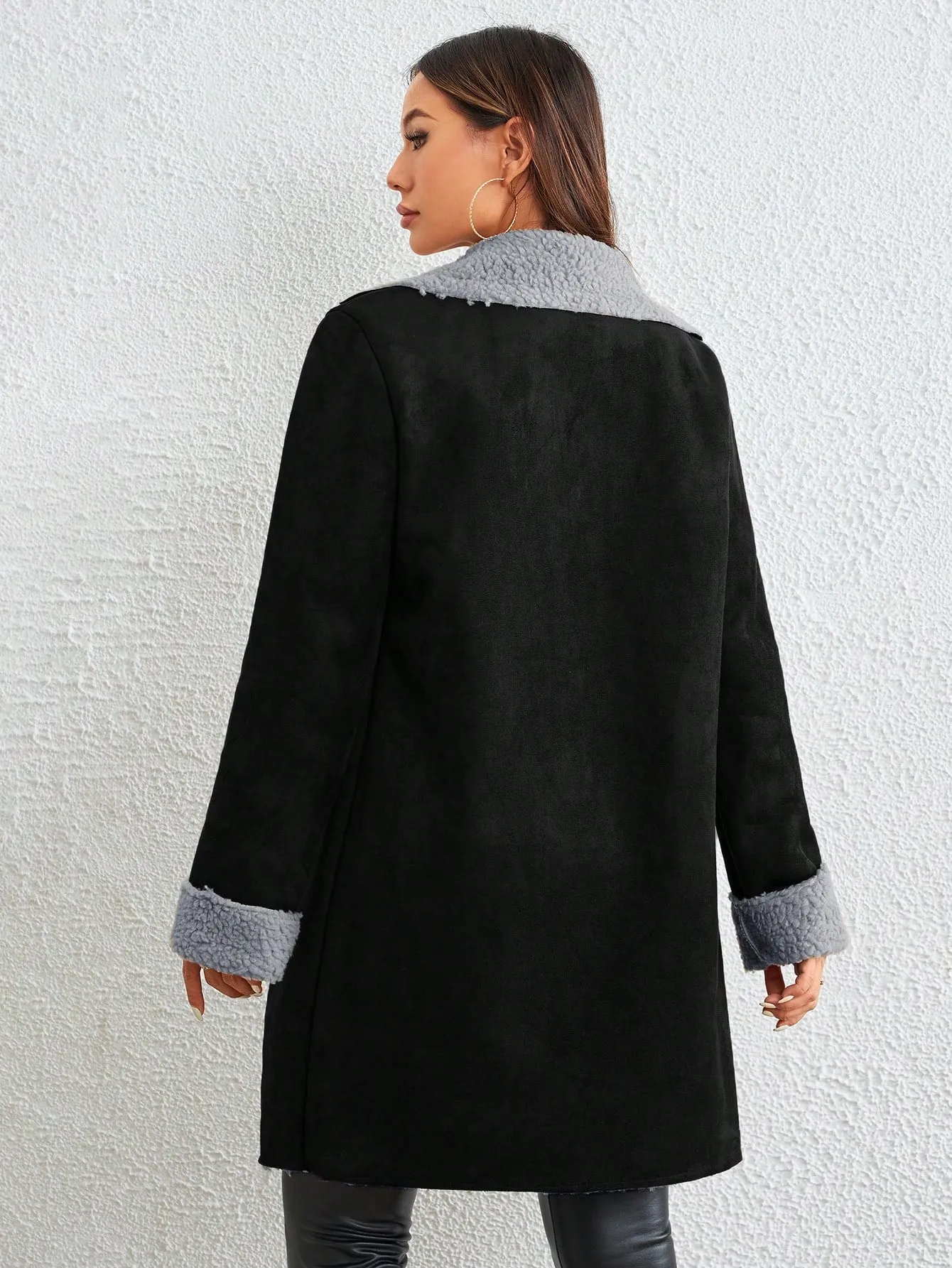 Essnce Lapel Neck Teddy Lined Button Front Coat