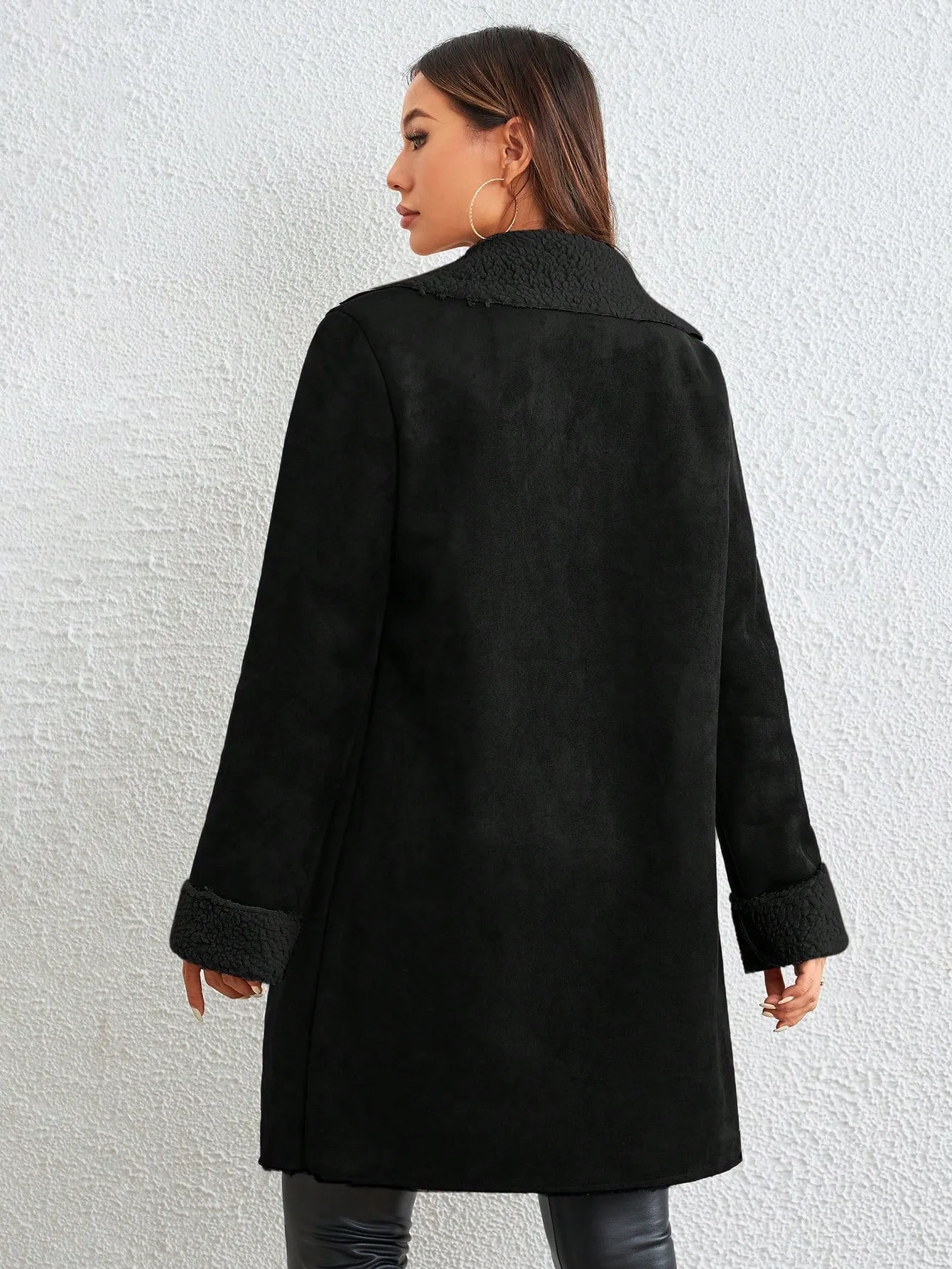 Essnce Lapel Neck Teddy Lined Button Front Coat