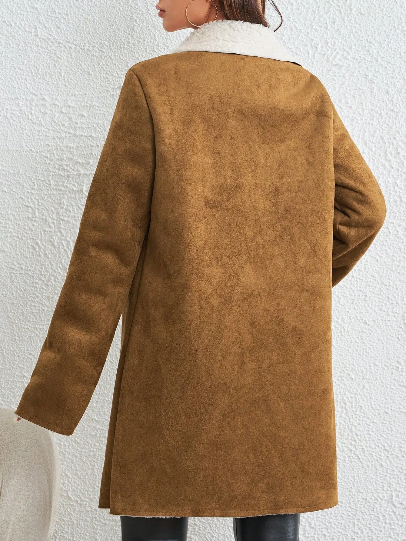 Essnce Lapel Neck Teddy Lined Button Front Coat