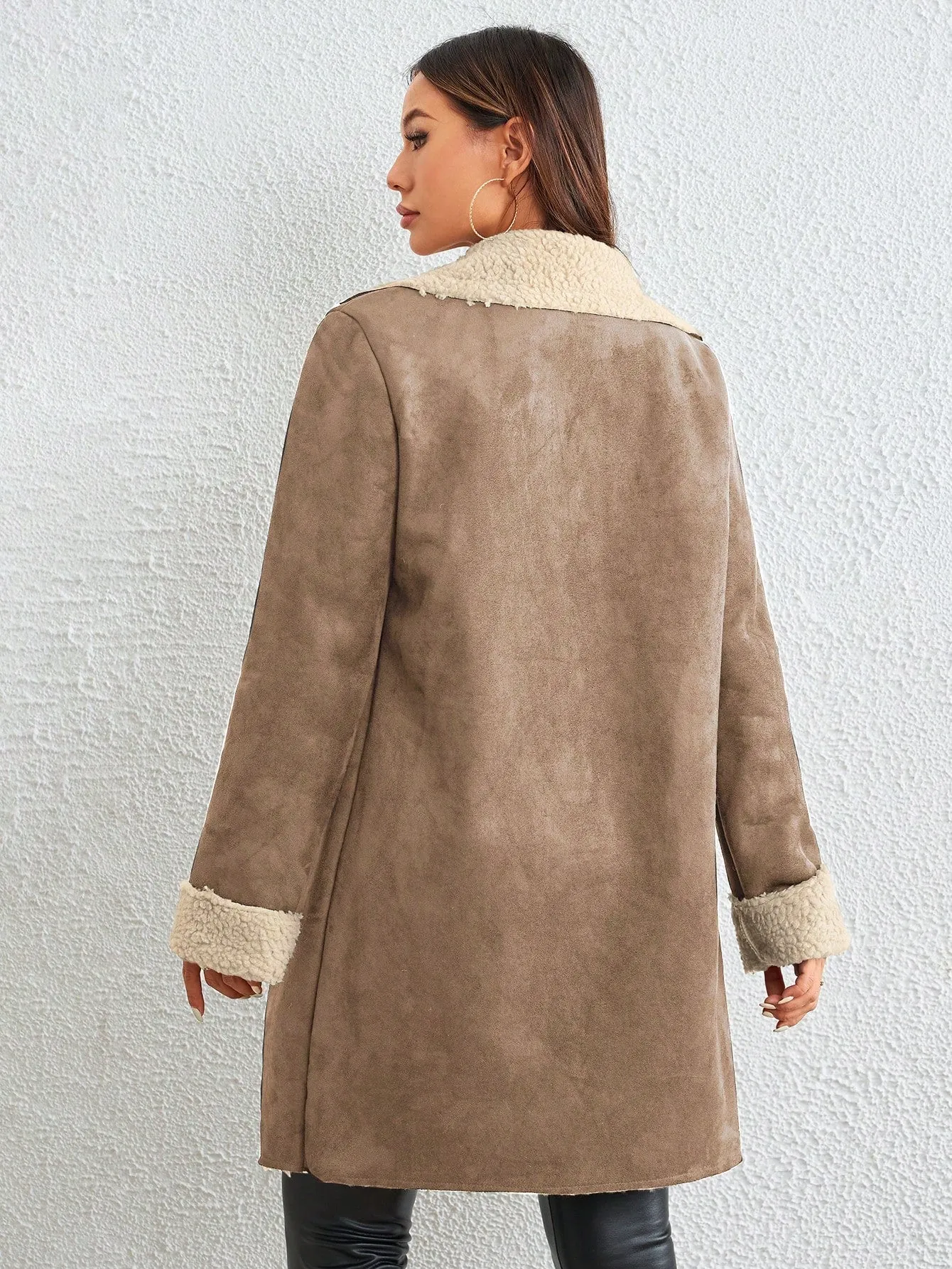Essnce Lapel Neck Teddy Lined Button Front Coat
