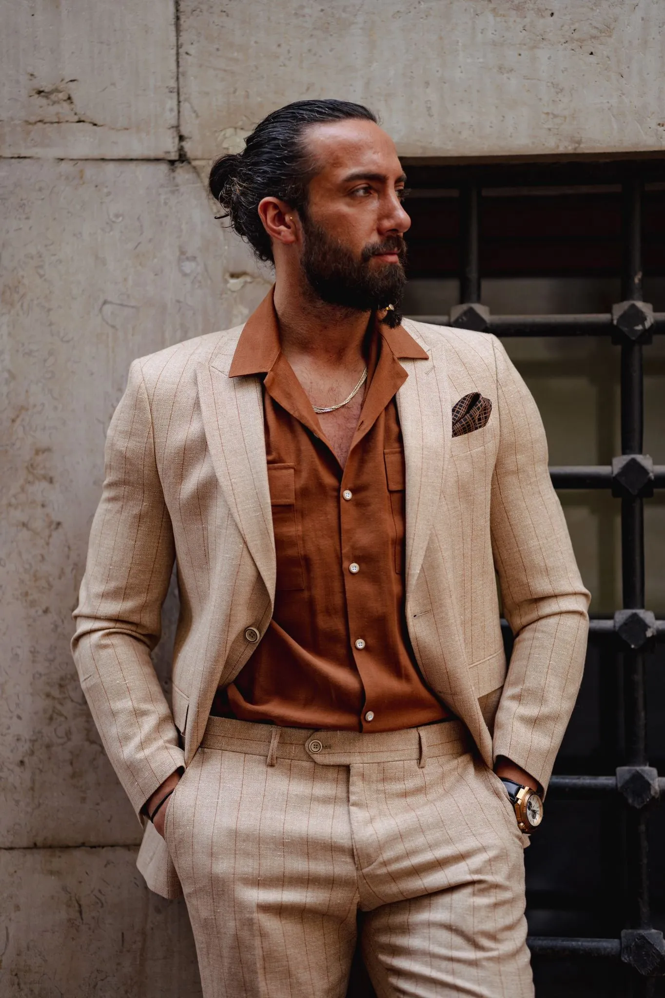 Evo Beige Slim Fit Pinstripe Suit
