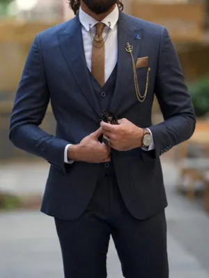 Evo Dark Blue Slim Fit Peak Lapel Pinstripe Suit