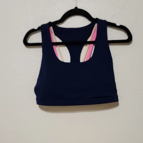 Fabletics Navy and Pink Bike Shorts And Sporta Bra Set