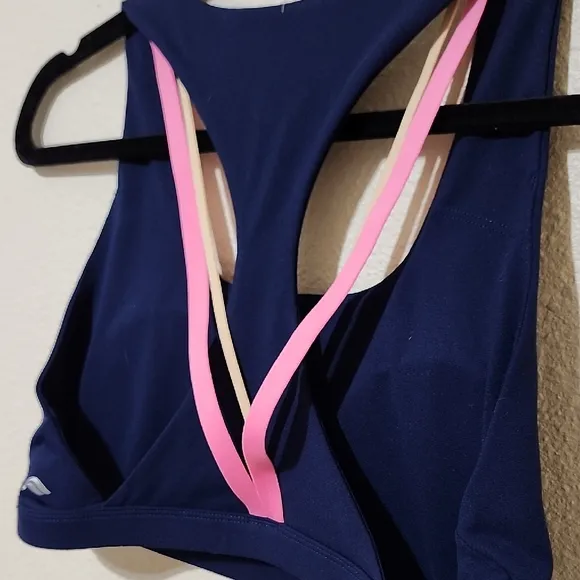 Fabletics Navy and Pink Bike Shorts And Sporta Bra Set